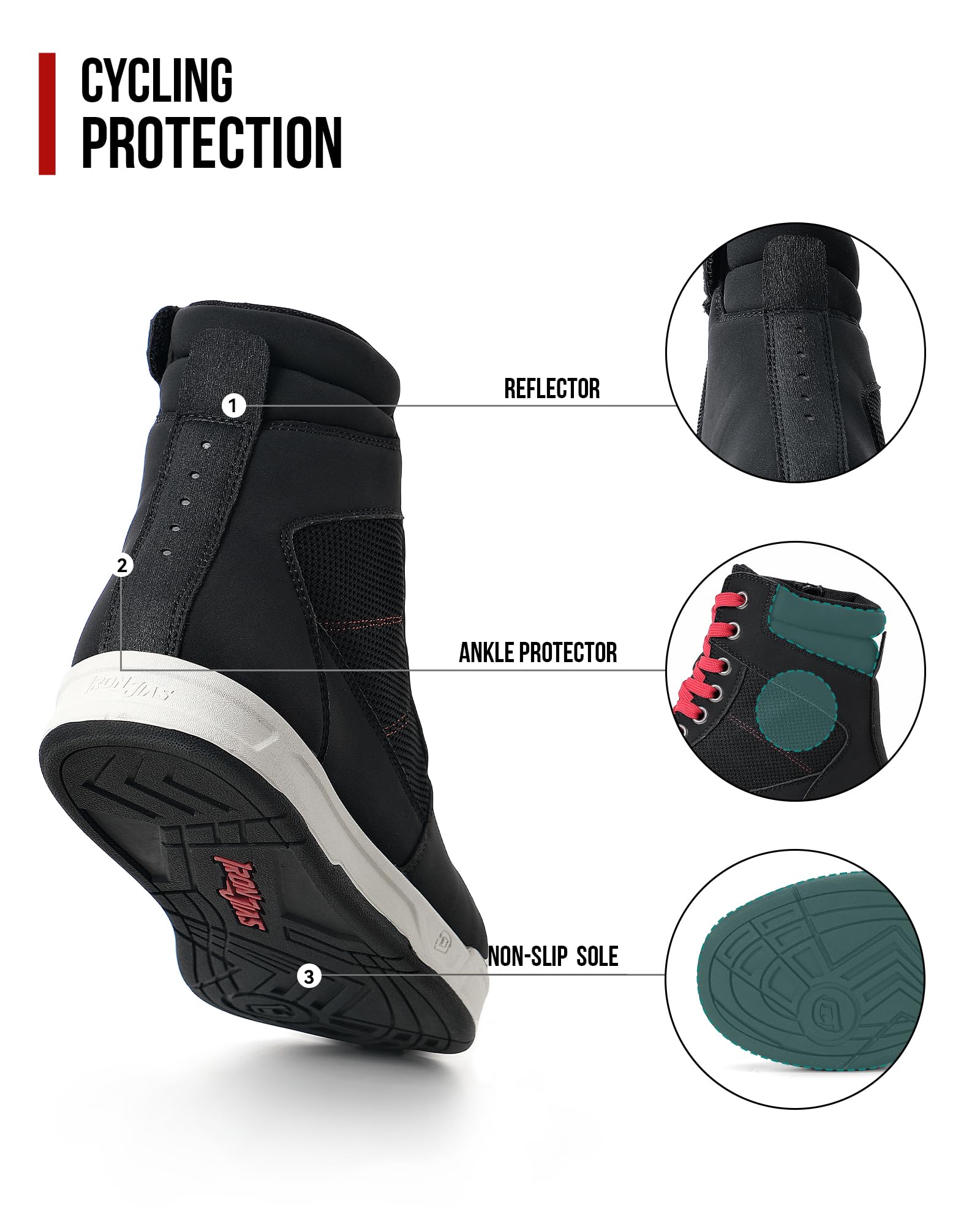 Borleni Motorcycle Riding Shoes Road Street Motocross Protective Boots For Men, Casual Breathable Powersports Shoes Black