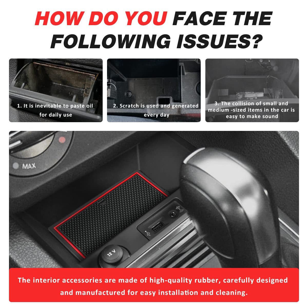 Auovo Protector Mats For Volkswagen Jetta Accessories 2013-2018 Custom Fit Door Compartment Liners Cup Holder Console Liners Anti Dust Mat Pads Car Interior(10Pcs/Set)(Red)