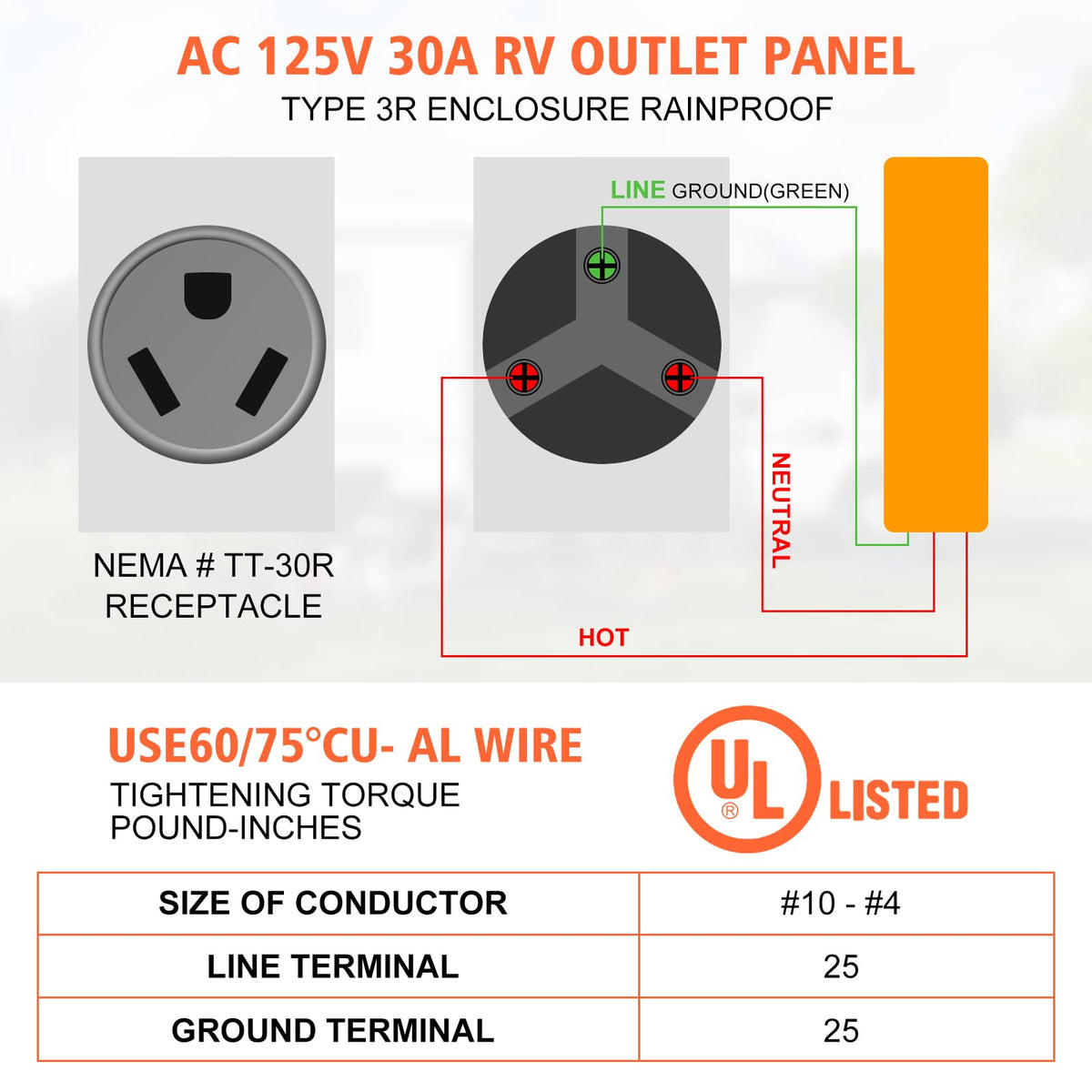 Welluck 30 Amp Rv Power Outlet Box, 125 Volt Nema Tt-30R Rv Receptacle ...