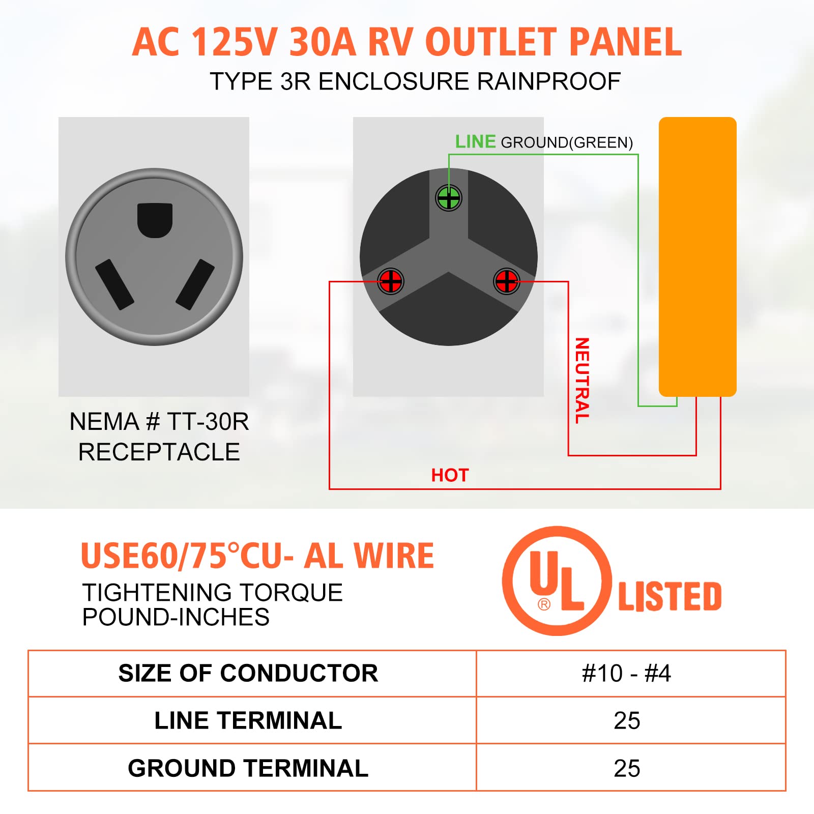 Welluck 30 Amp Rv Power Outlet Box, 125 Volt Nema Tt-30R Rv Receptacle, Enclosed Lockable Outdoor Electrical Panel Weatherproof