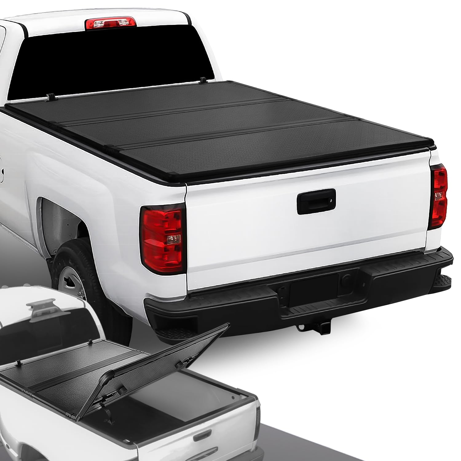 Dna Motoring New Upgrade Truck Bed Top Hard Solid Tri-Fold Tonneau Cover Compatible With 14-18 Silverado Sierra 1500/15-19 Silve