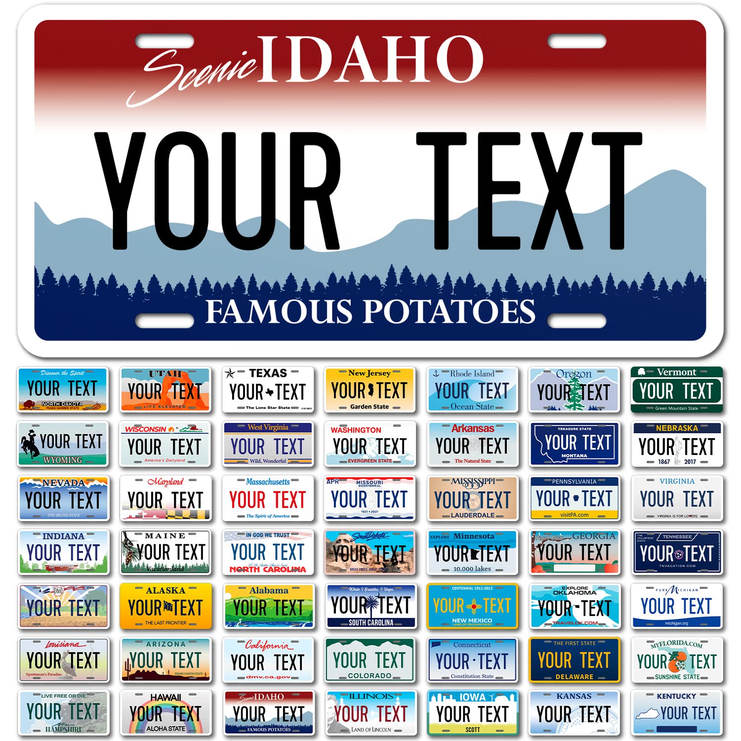 Custom Idaho License Plate, Personalized 50 States Fake License Plate For Front Of Car Sign 6X12 Inches, Rust Free .040 Aluminum, Fade Resistant, Made In Usa By Sigo Signs
