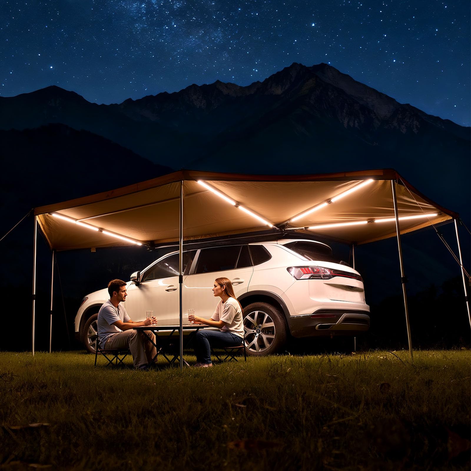 VEVOR 270 Degree Awning with Bulit-in LED Lights, 117 sq.ft Driver Side Vehicle Awning, Waterproof UV50+ Car Side Awnings, All-W