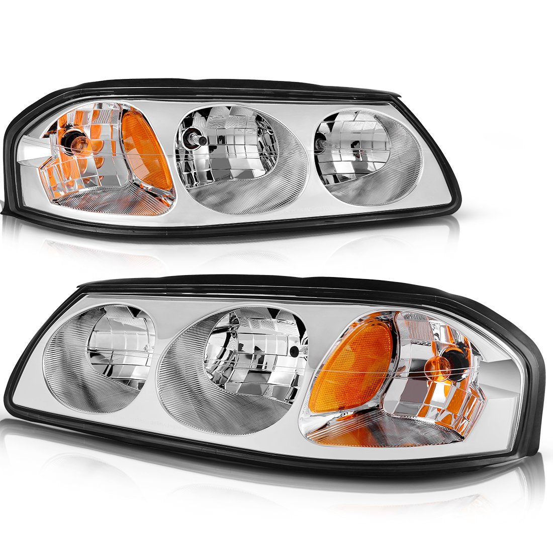 Autosaver88 Headlight Assembly Compatible With 2000-2005 Chevy Impala Oe Style Replacement Headlamps Chrome Housing Amber Reflec