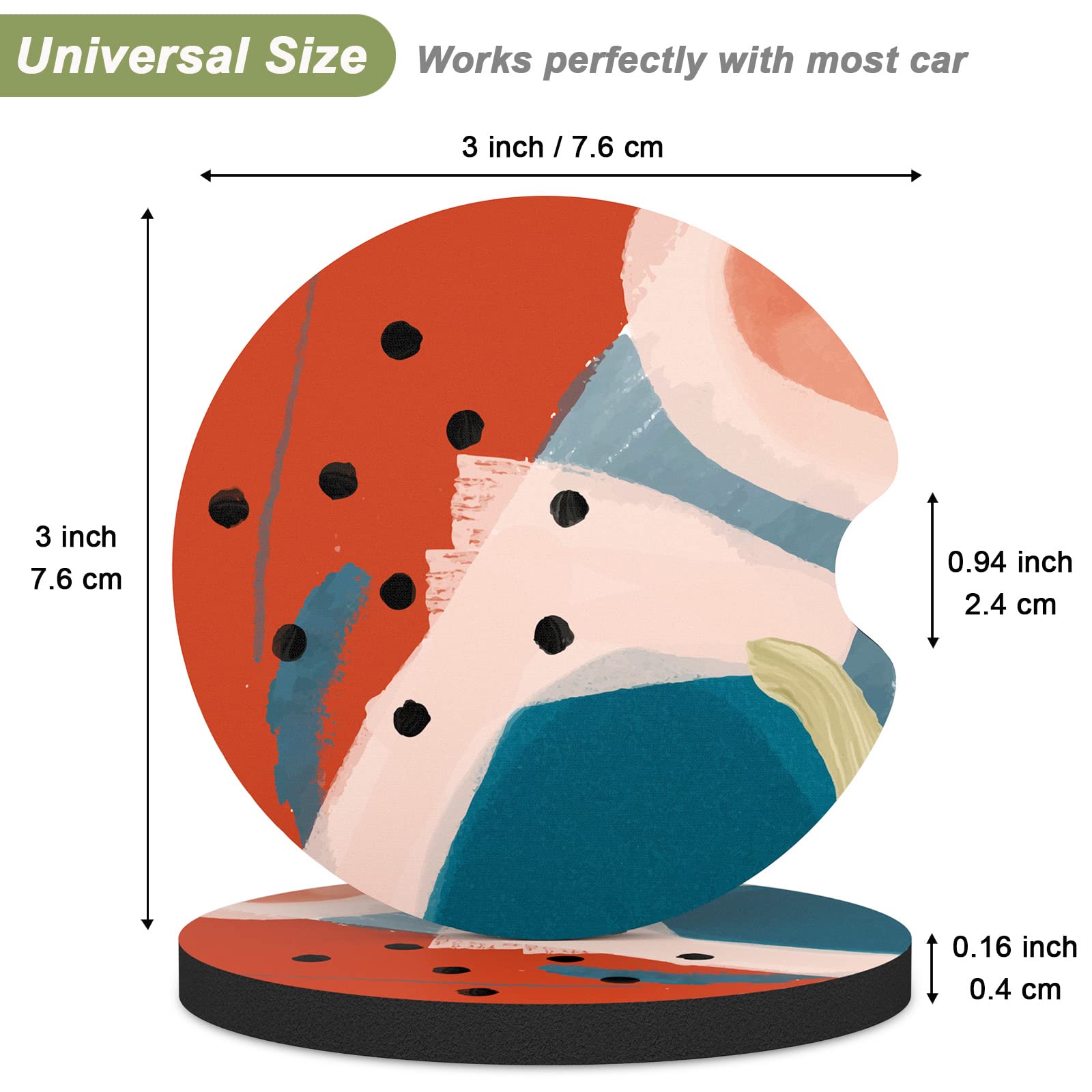 Nipichsha Car Cup Holder Coasters, Car Coasters For Cup Holders, 2 Pack Anti Slip Insert Coasters, Rubber Car Cup Mat With A Finger Notch, Cute Car Interior Accessories For Women Men (Morandi Art)