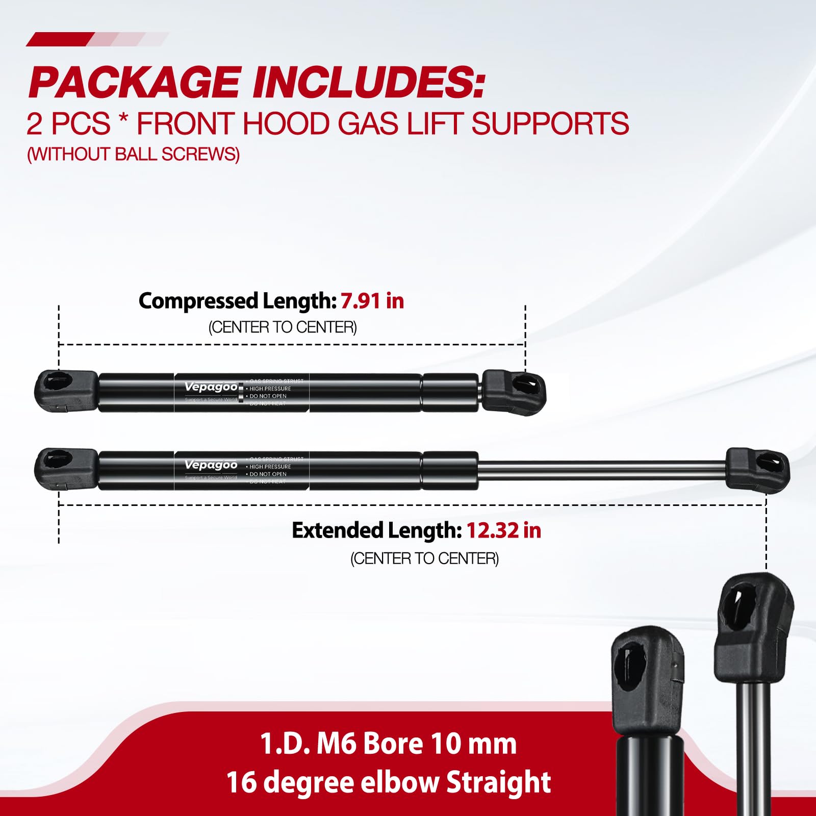 Vepagoo Pm1008 Front Hood Struts Compatible For 2005-2010 Chrysler 300, Dodge Charger, Dodge Magnum Gas Shock Lift Supports,Seda