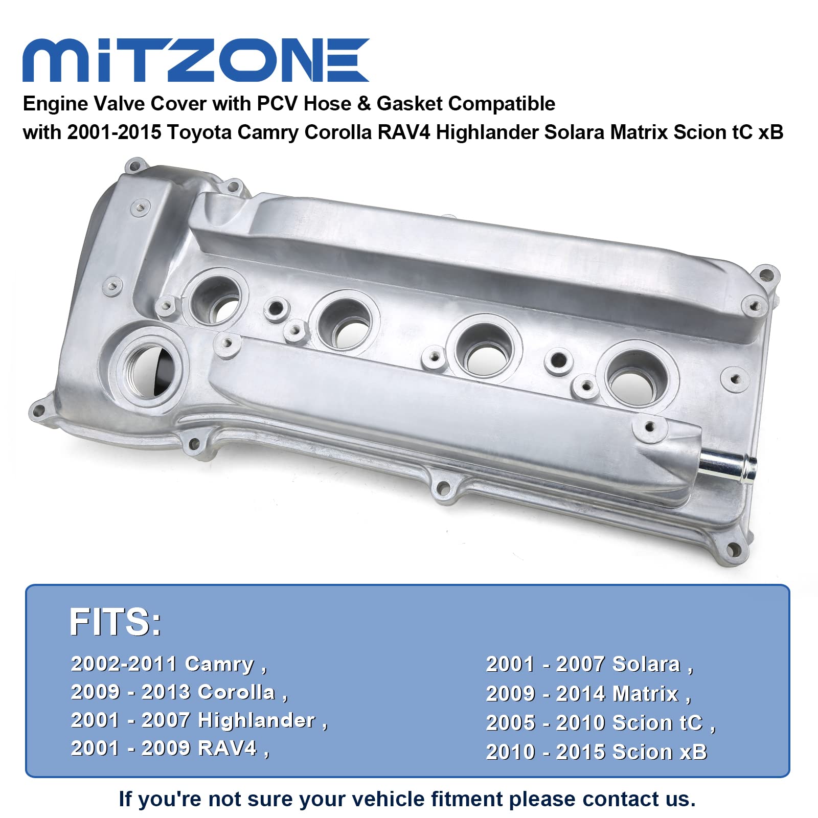 MITZONE Engine Valve Cover with PCV Hose & Gasket Compatible with 2001-2015 Toyota Camry Corolla RAV4 Highlander Solara Matrix S