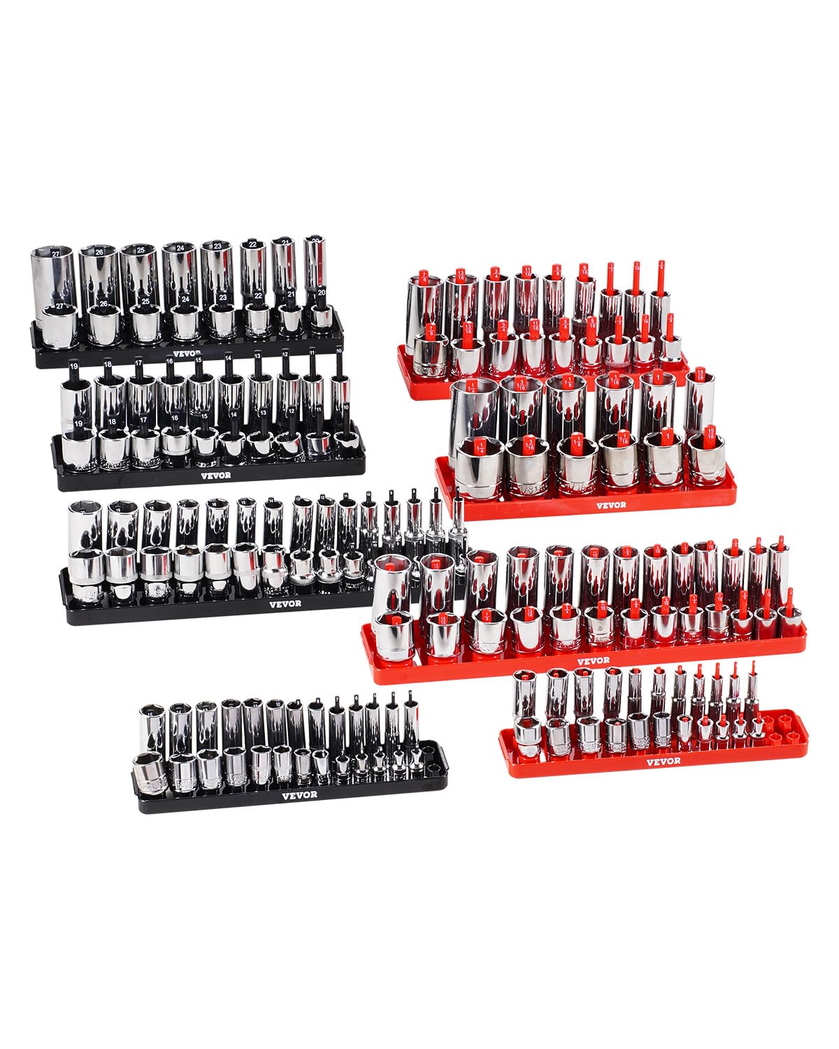 VEVOR Portable Socket Organizer Tray, 3-Piece Metric & SAE Socket Organizer Set, 1/4, 3/8 and 1/2 Heavy-Duty Socket Holder
