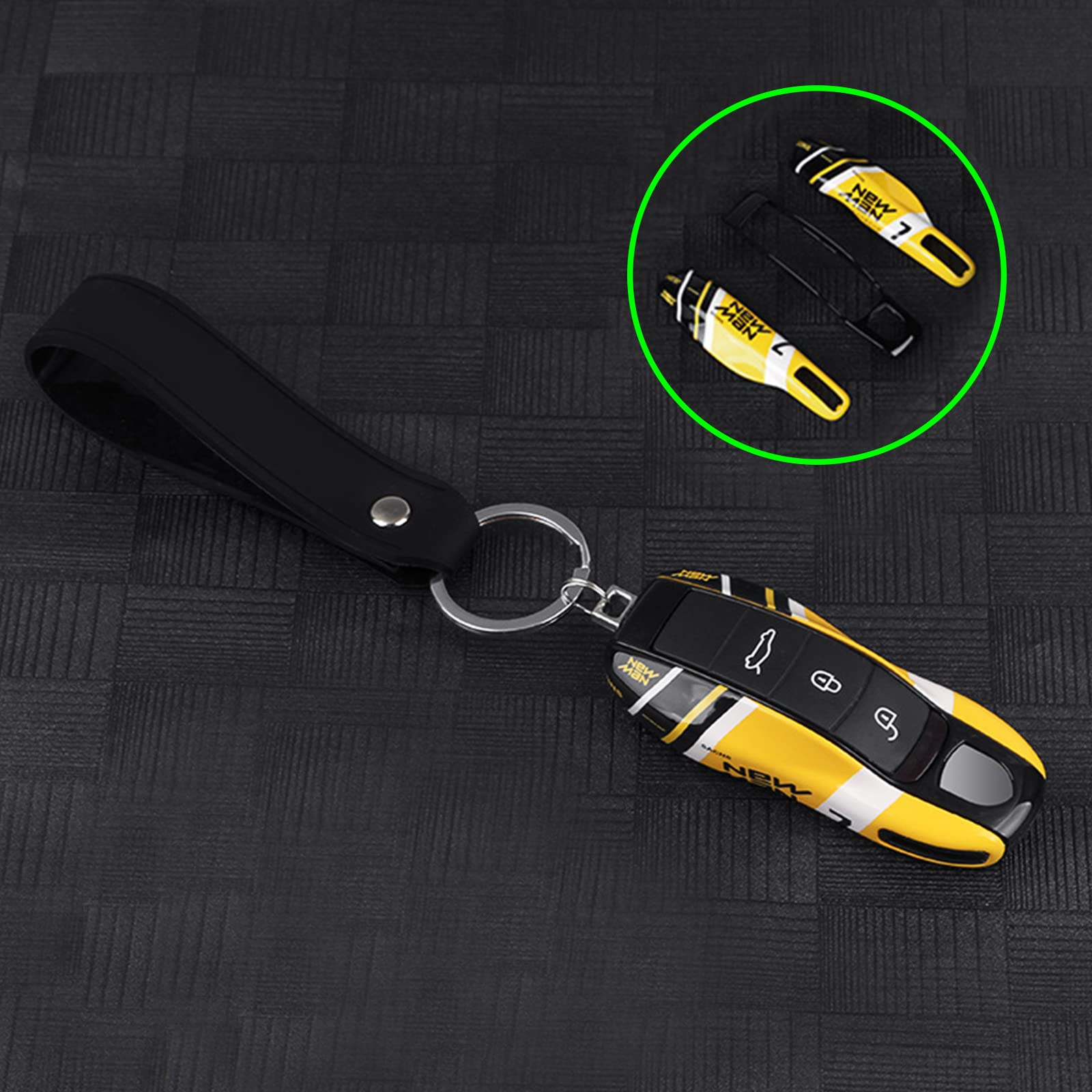 Car Key Protection Keychain, Key Cover For Porsche Macan Cayenne Panamera 911 (Old Yellow)