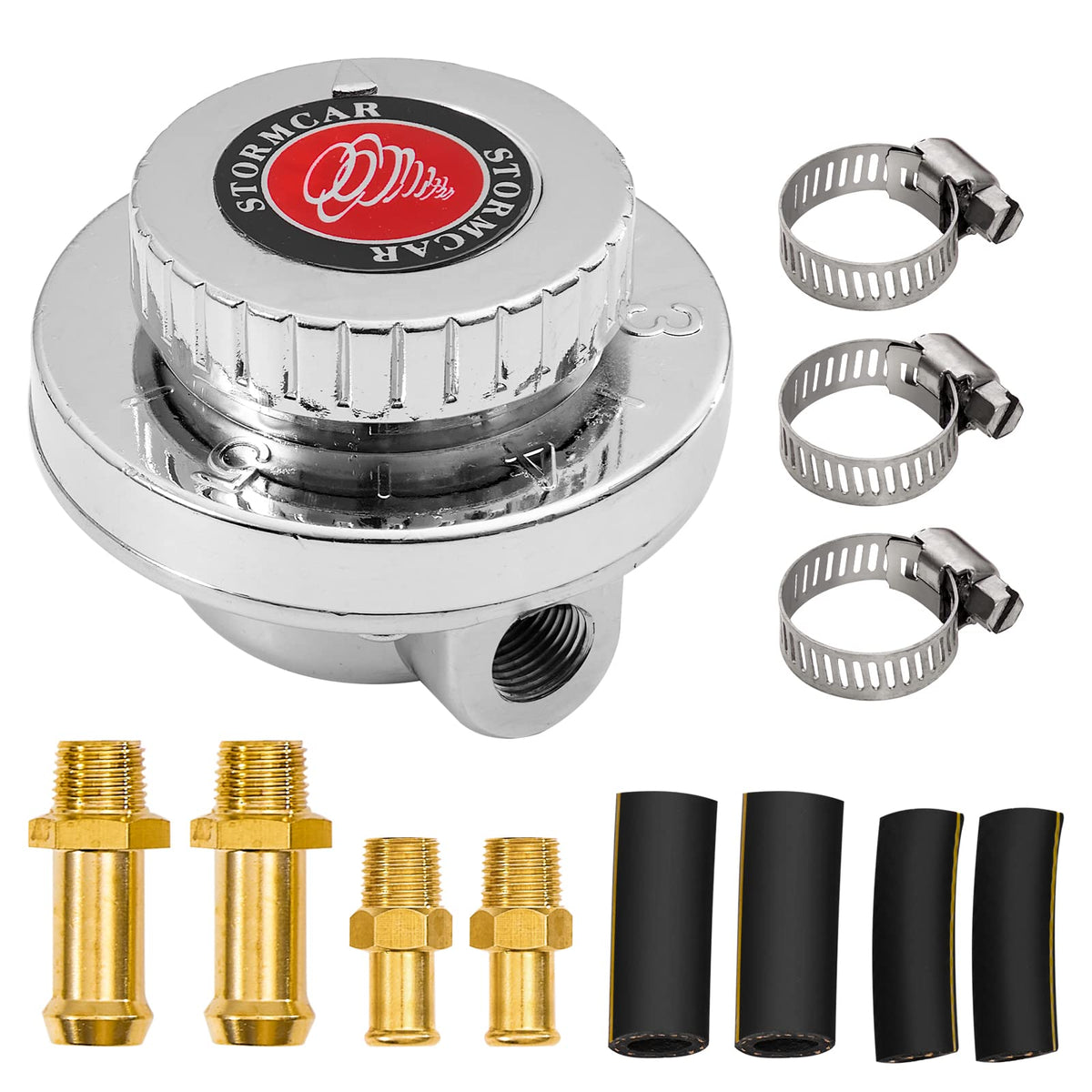 TEMSONE Adjustable Carb Fuel Pressure Regulator Kit Universal Manual 1-5 Psi Fuel Pump Pressure Regulator FPR for Carburetor Eng