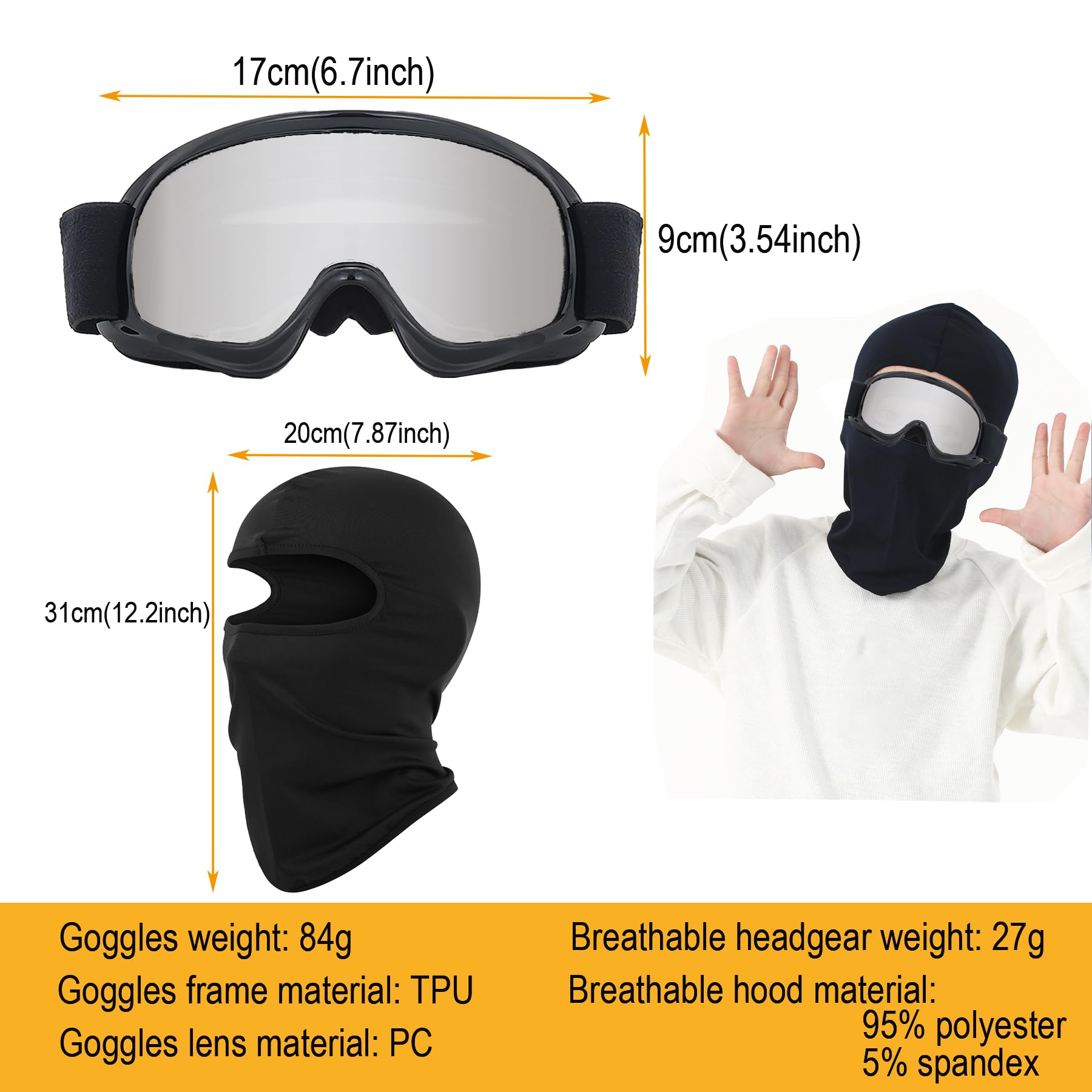 LJDJ Kids Dirt Bike Goggles ATV Motorcycle Off-Road Riding Motocross Glasses with Sun UV Protection Balaclava Full Face Cover (B