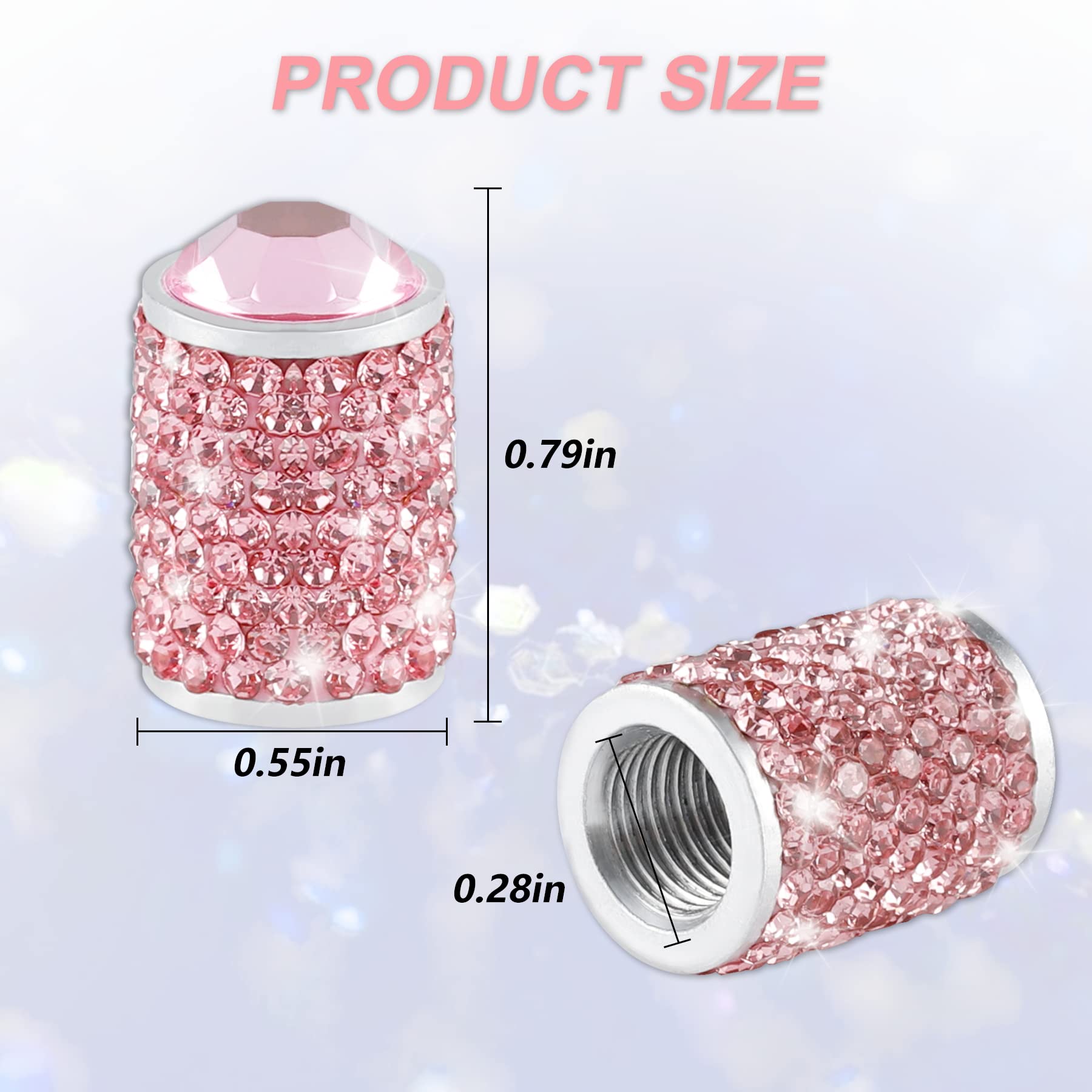 Alpmosn Car Wheel Tire Valve Caps, 4 Pcs Bling Tire Valve Caps, Crystal Tire Caps Shinny Rhinestone For Women, Universal Car Dus