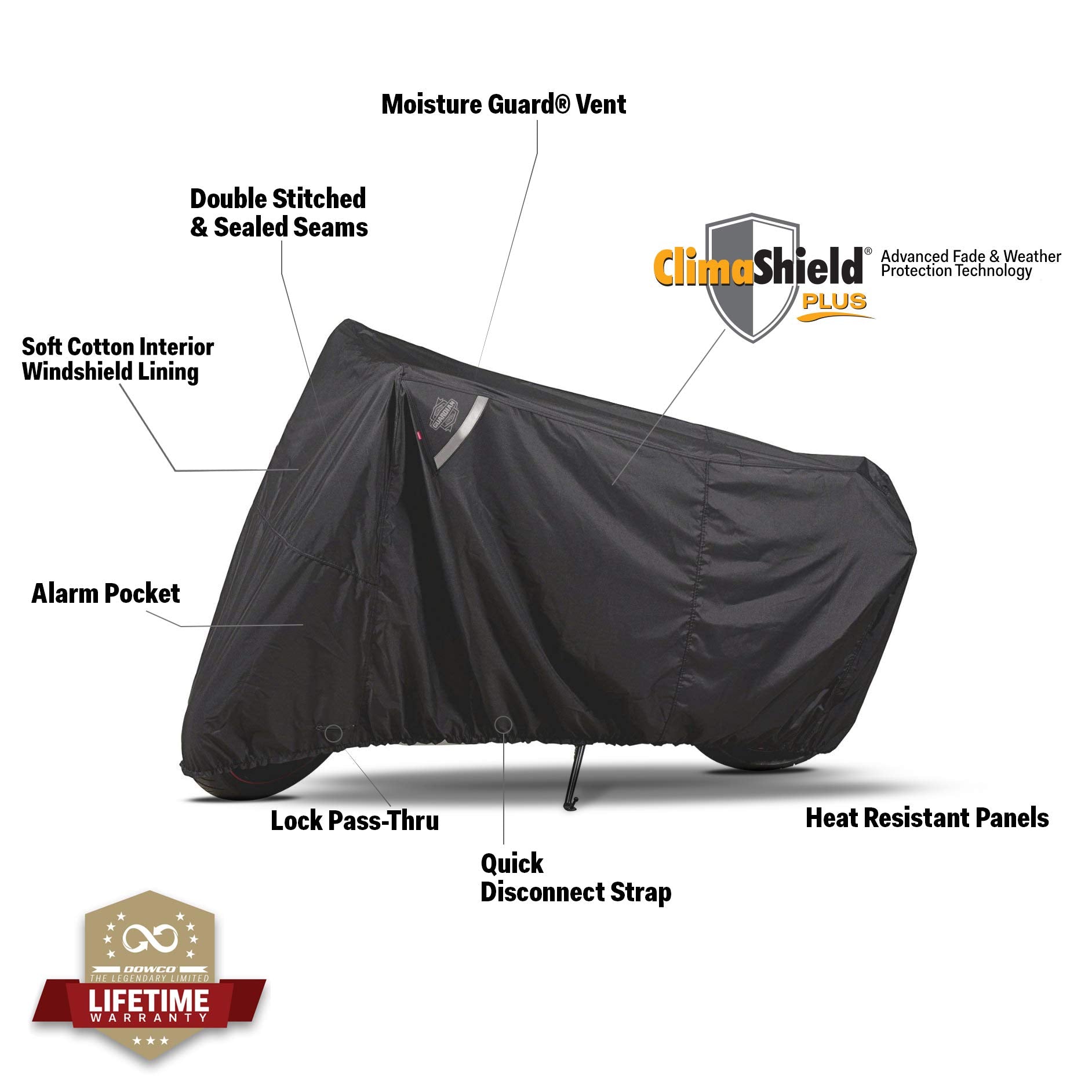 Dowco Guardian 50124-00 Professional Grade Weatherall Plus Indoor/Outdoor Waterproof Motorcycle Cover, Black, Sportbike. Lifetim