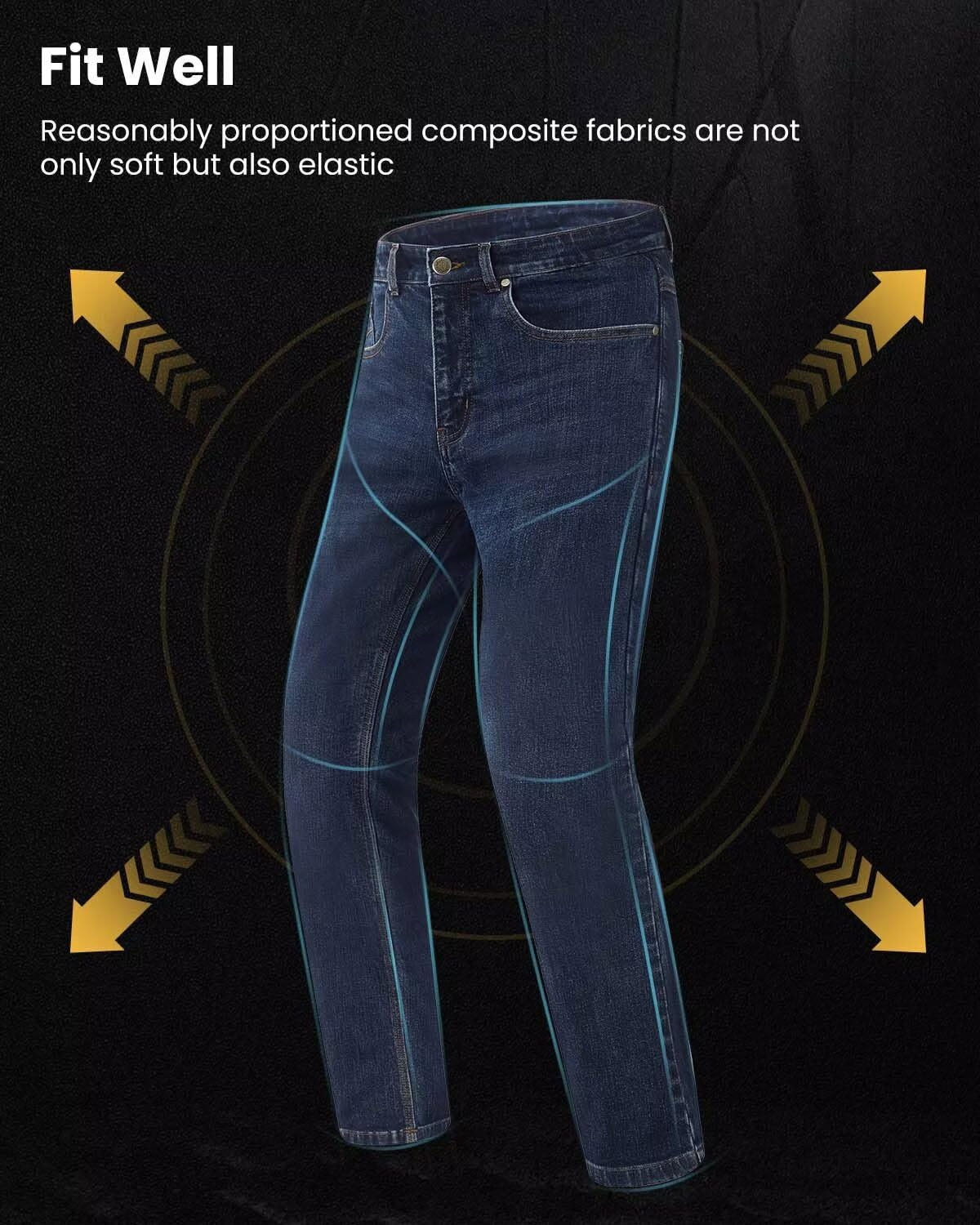 ILM Motorcycle Riding Pants for Men CE Armored Motorbike Jeans Adventure Touring Motocross All Season Model PJN1(Dark Blue)