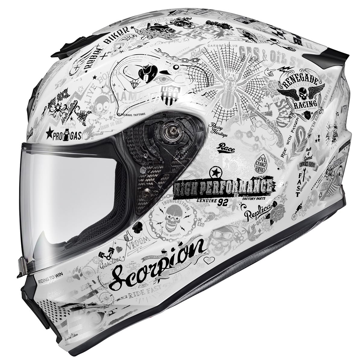 Scorpionexo R420 Full Face Adult Street Motorcycle Helmet With Bluetooth Ready Speaker Pockets Dot Snell Approved Shake Ii (Whit