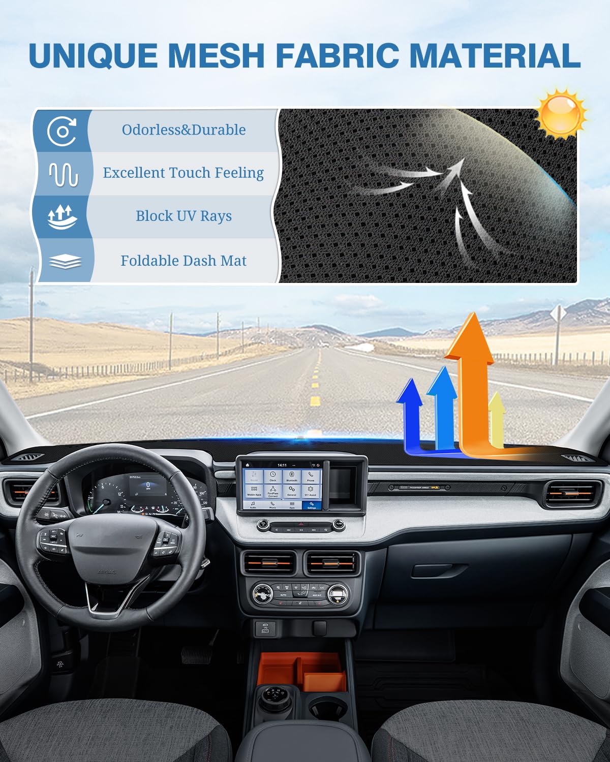 Fiilines Dash Cover For Ford Maverick 2022-2025, Dashboard Cover Mat For Maverick Accessories Sunshade Nonslip Mesh Protector No