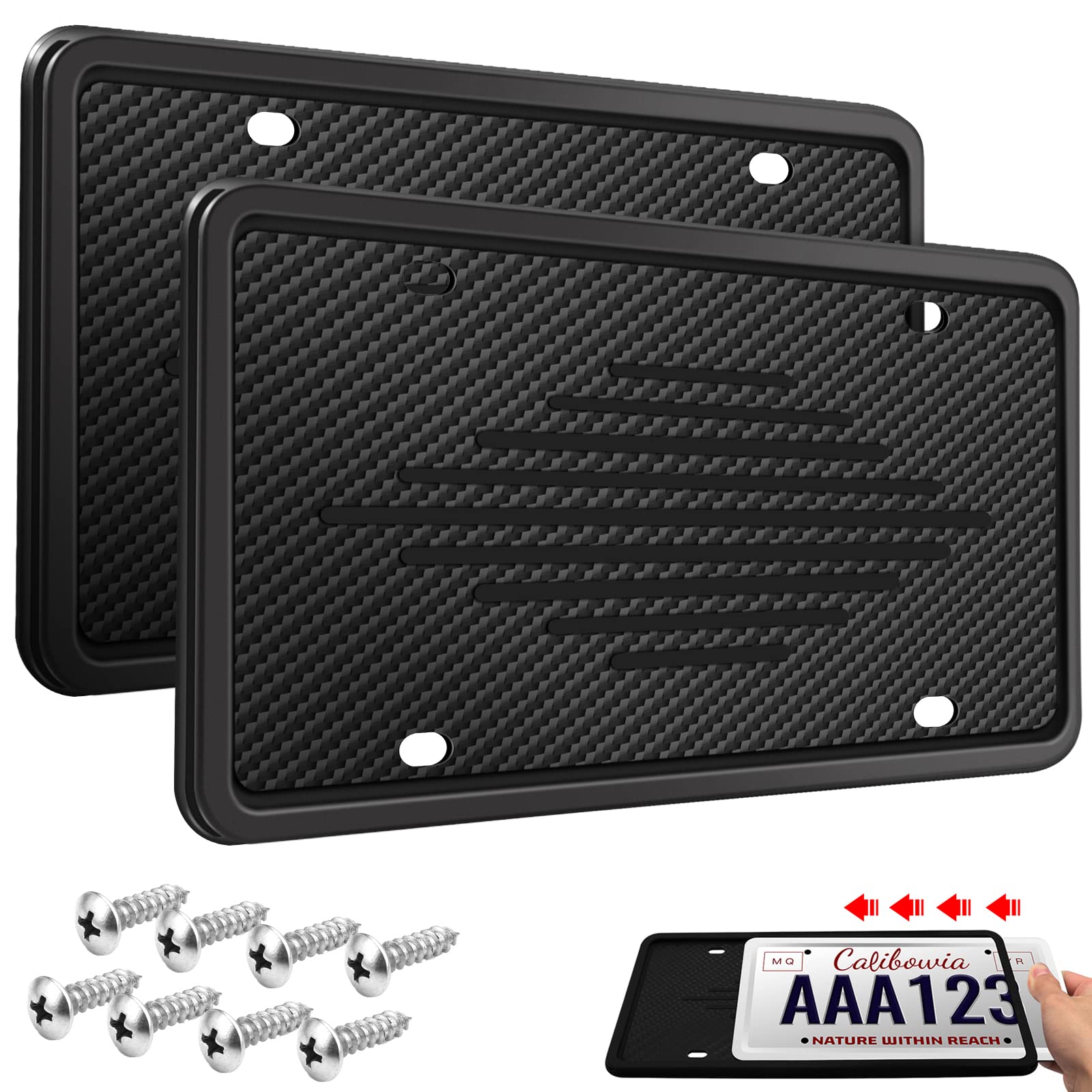 Intermerge License Plate Frames, 2 Pack, Universal Us Car Black Tpu Bracket Holder. Rust-Proof, Rattle-Proof, Weather-Proof With