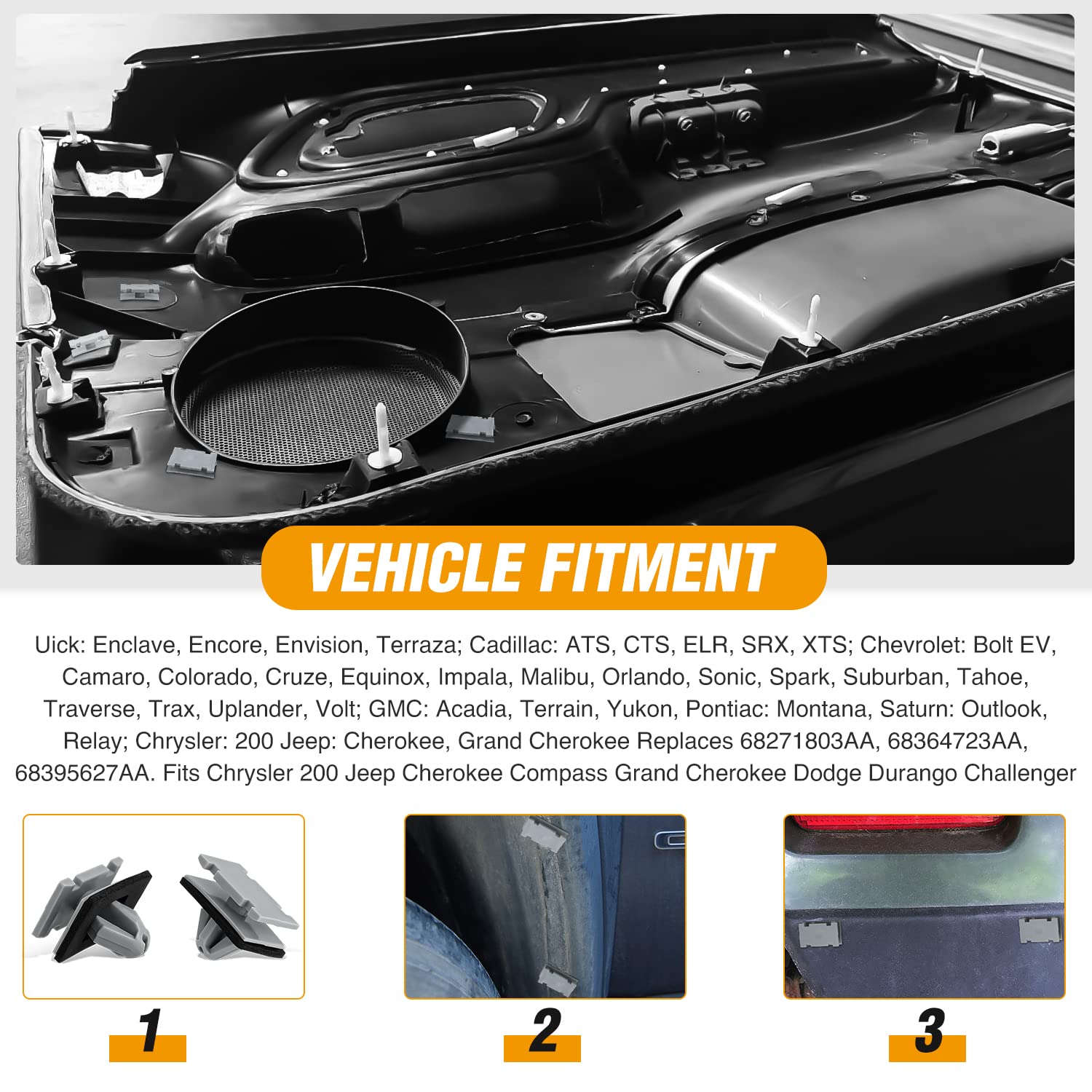 Gooacc 50Pcs Wheel Flair Mounting Clip Rocker Moulding Fender Clip With Sealer For Buick Cadillac Chevrolet Gmc Jeep Pontiac Mon