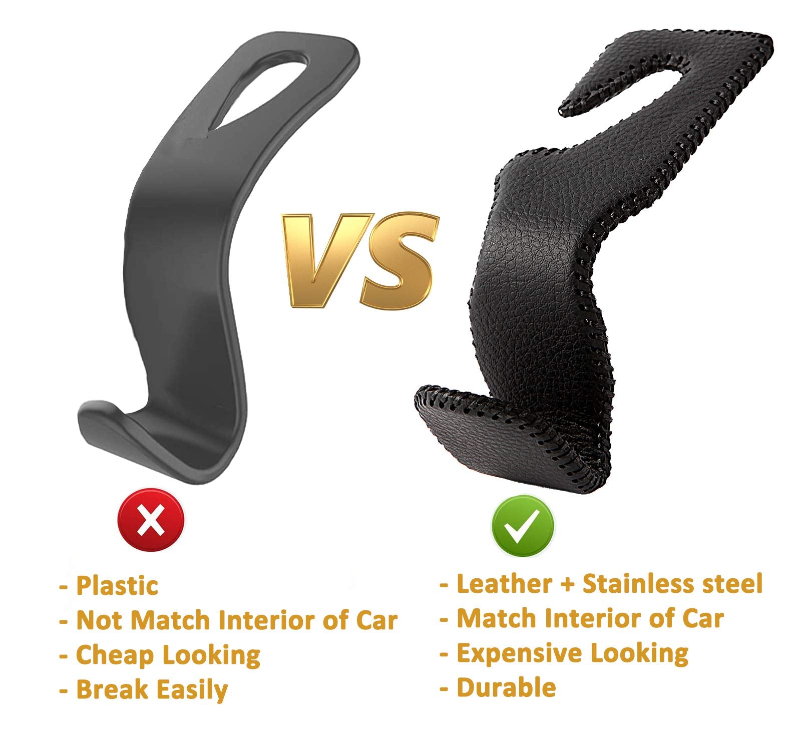 Amvoyoa Headrest Hooks For Car, Back Seat Organizer Gray Leather Hanger Holder Hook, For Hanging Purses And Bags And Coats, Pack