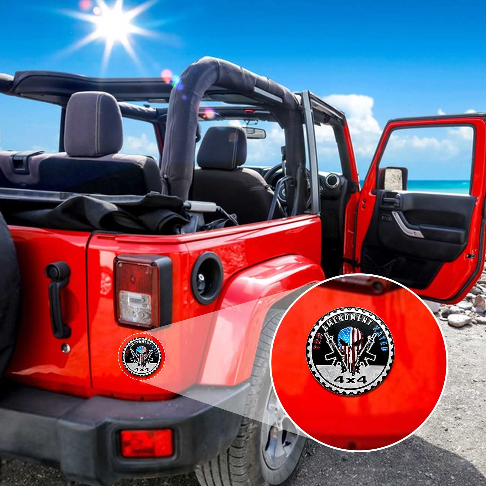 2Nd Amendment Badge Rated Car Emblem, 4 X 4 Metal Automotive Badge 3D Metal Car Badges Emblems Round Emblem Decals Car Badge Decals Stickers Compatible With Jeep Wrangler Vehicles Trucks Suv