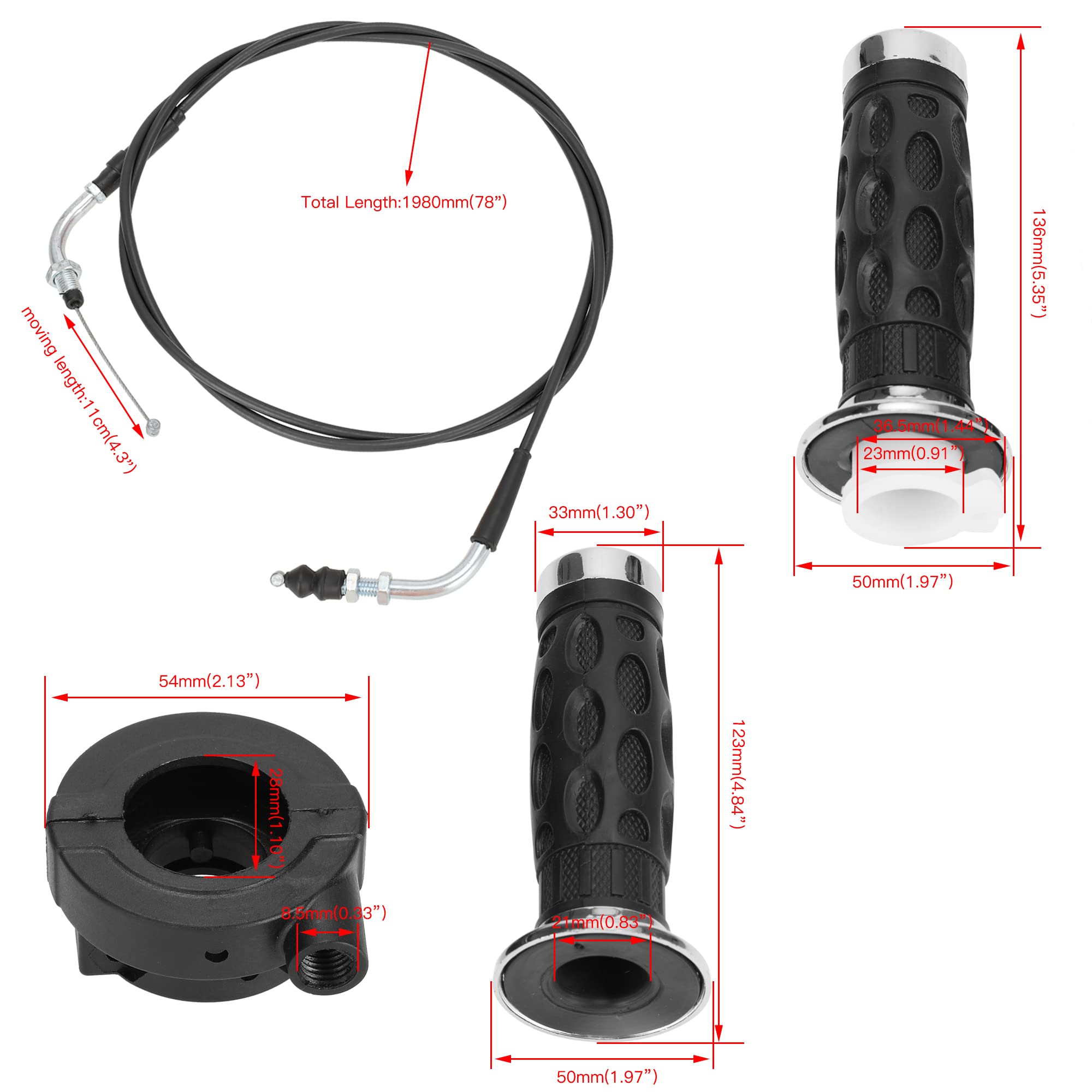 Yoxufa 7/8 Twist Grip 78' Throttle Cable Kit For Gy6 50 80 125 150Cc Qmb139 157Qmj Taotao Lancer Vip Future Champion Wolf Rx50 Icebear Dongfang Jonway Roketa Scooter Moped Mini Bike Go Kart Parts