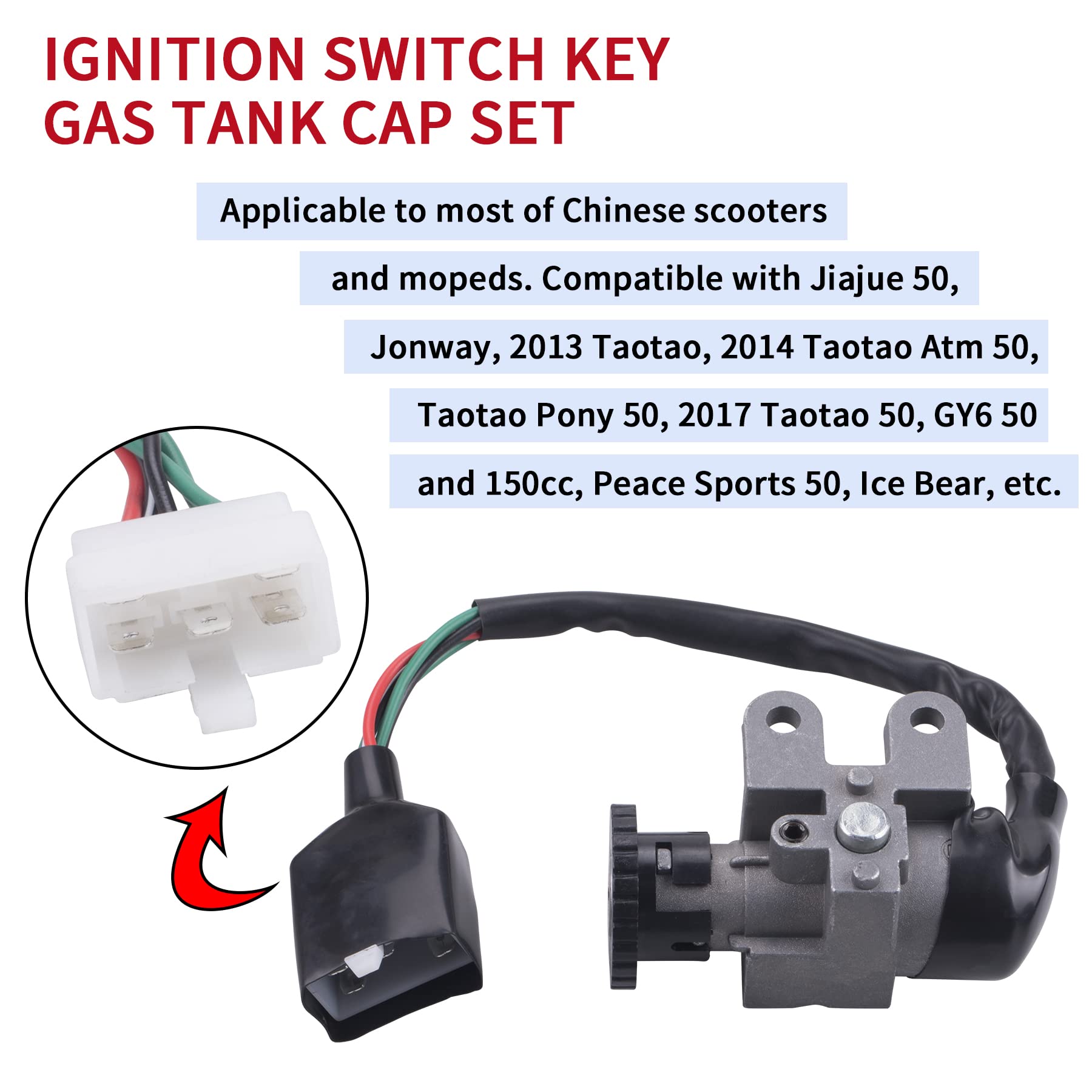 Cncmotok Ignition Switch Key Gas Tank Cap Saddle Lock Set Fit For Gy6 50Cc Scooter Moped Taotao Peace Roketa Jonway Nst Tank