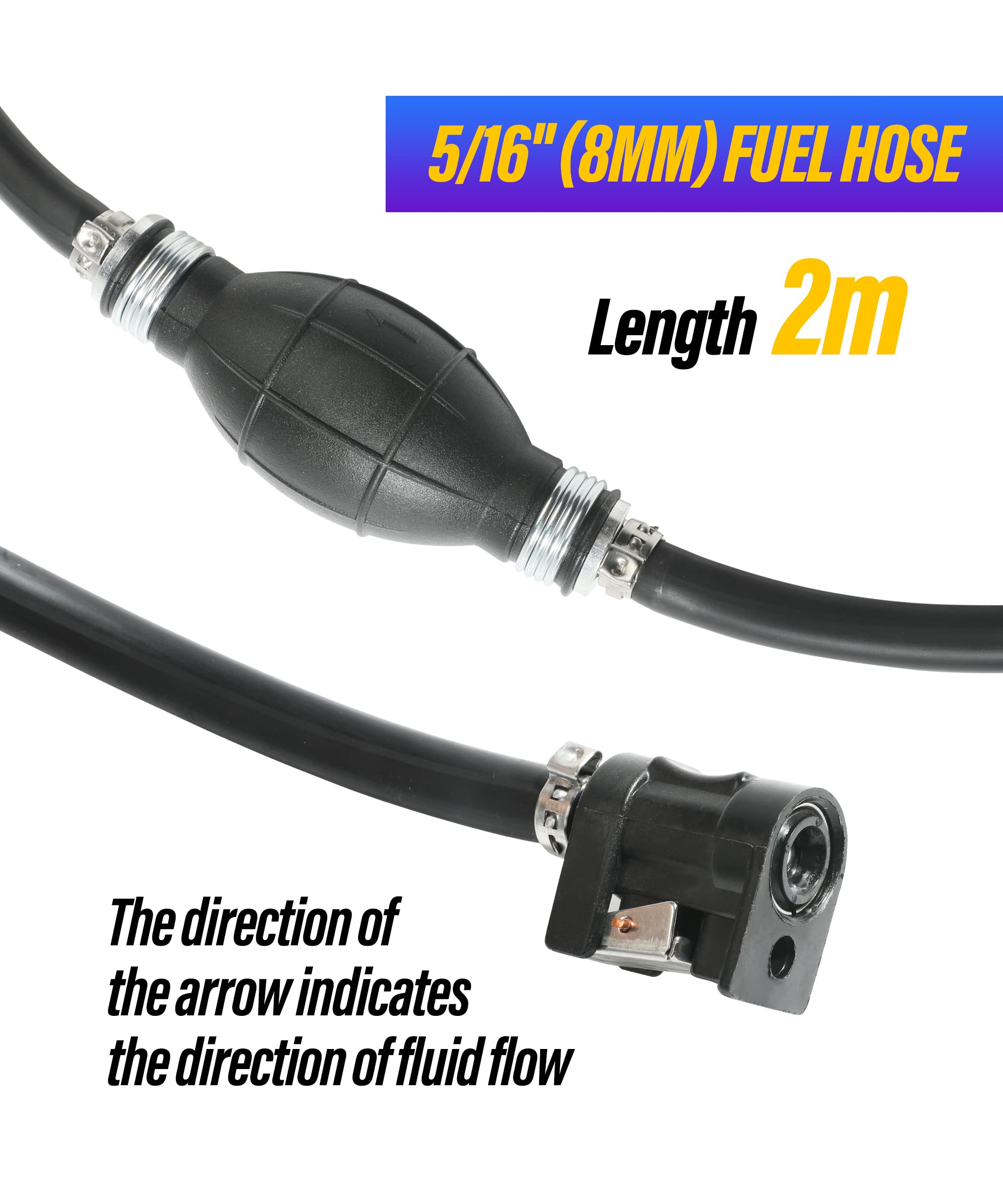 Esewalas 6Ft Boat Motor Fuel Line Hose With Primer Bulb Steel Hose Clamps,Universal Id 5/16'' Boat Fuel Line Assembly Kit,Compat