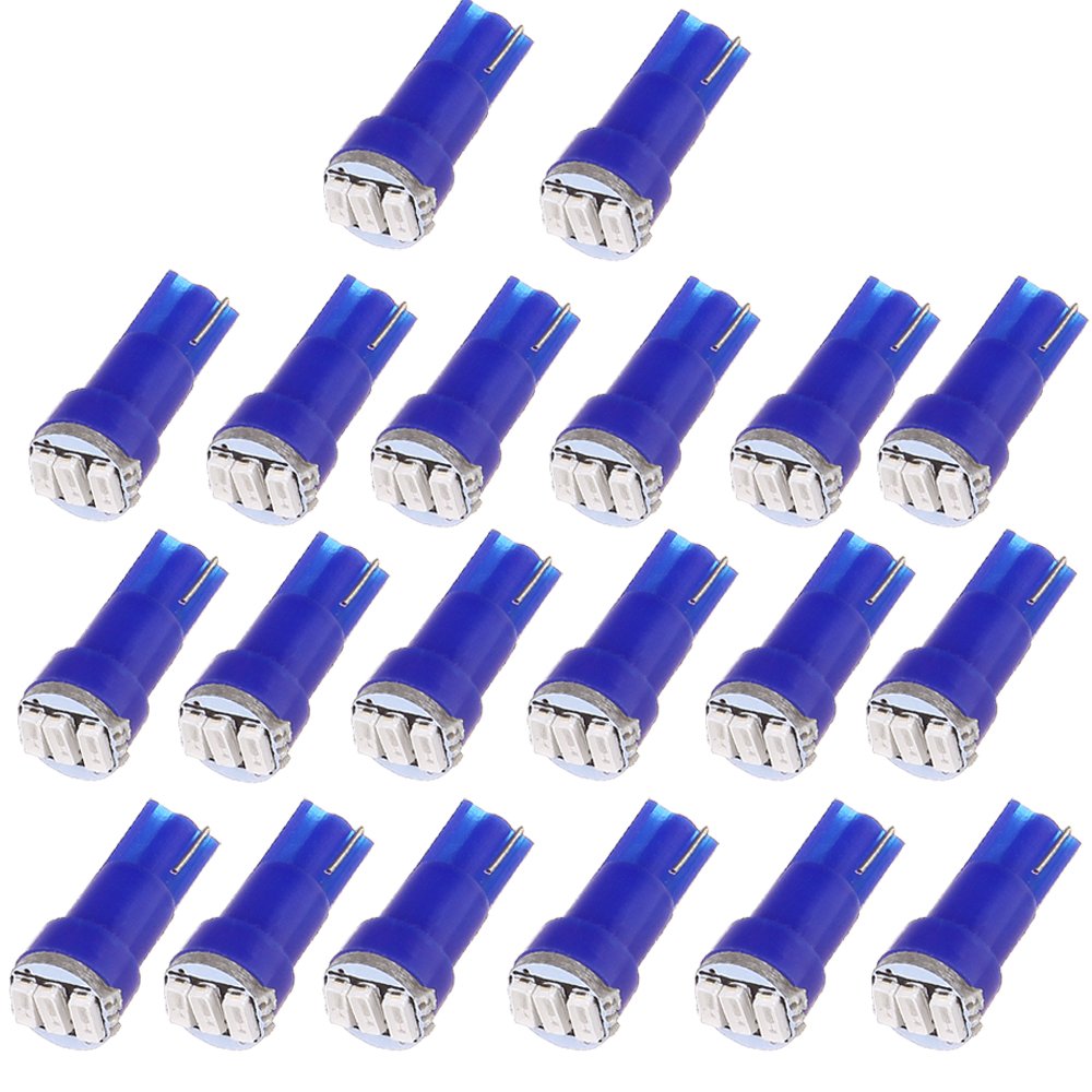 Cciyu 20 Pack Blue T5 3-3014 Smd Wedge Led Light Bulbs 74 17 18 37 70 73 2721 Replacement Fit For Instrumental Cluster Gauge Das
