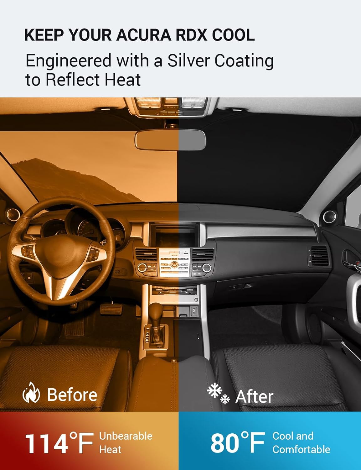 Proadsy 2025 Upgrade Windshield Sun Shade Custom Fit 2007-2012 Rdx Acura Rdx Foldable Front Sunshade Protector Sun Visor Blocks