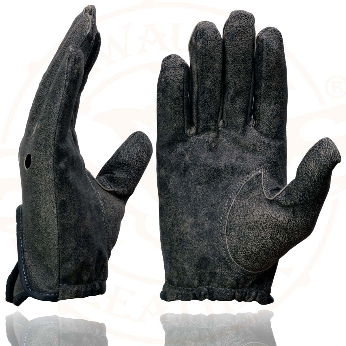 Milwaukee Leather MG7507 Men's Grey Perforated Leather Full Finger Motorcycle Hand Gloves W/Breathable Open Knuckle - X-Large