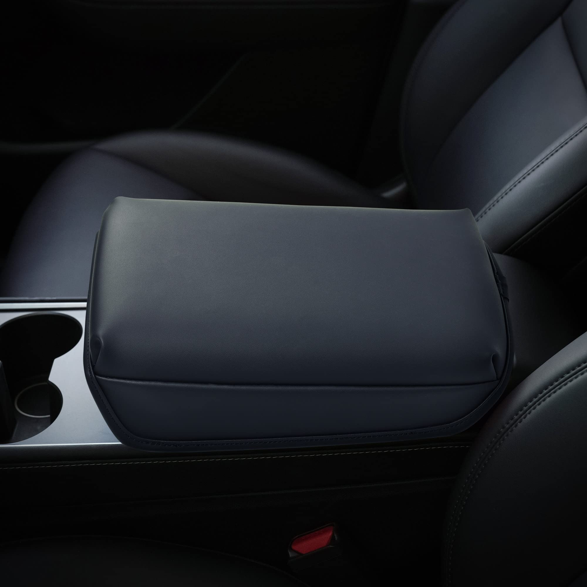 Kmmotors Model Y, Model 3 Center Console Cover Basic Black, Armrest Cushion, Console Protector, Vegan Leather, Tesl* Accessories