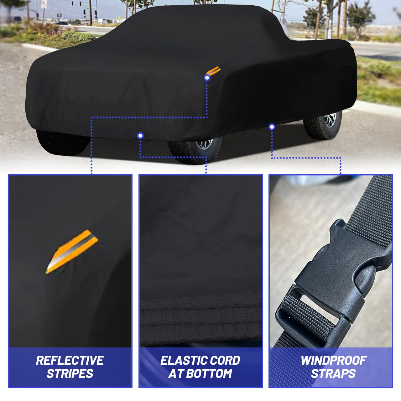 Mornyray Waterproof Car Cover All Weather Snowproof Uv Protection Windproof Outdoor Full Truck Cover, Universal Fit For (All Bla