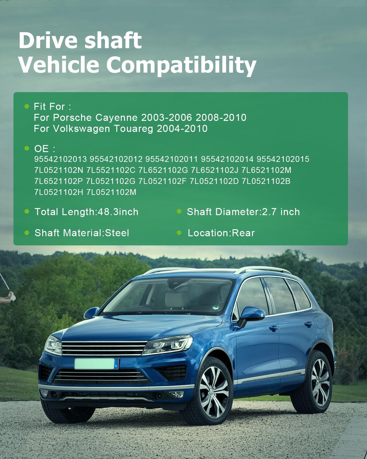 SCITOO 48.3'' Rear Drive shaft Assembly Propeller Shaft Compatible For Porsche Cayenne or Volkswagen Touareg 2003-2010 955421020