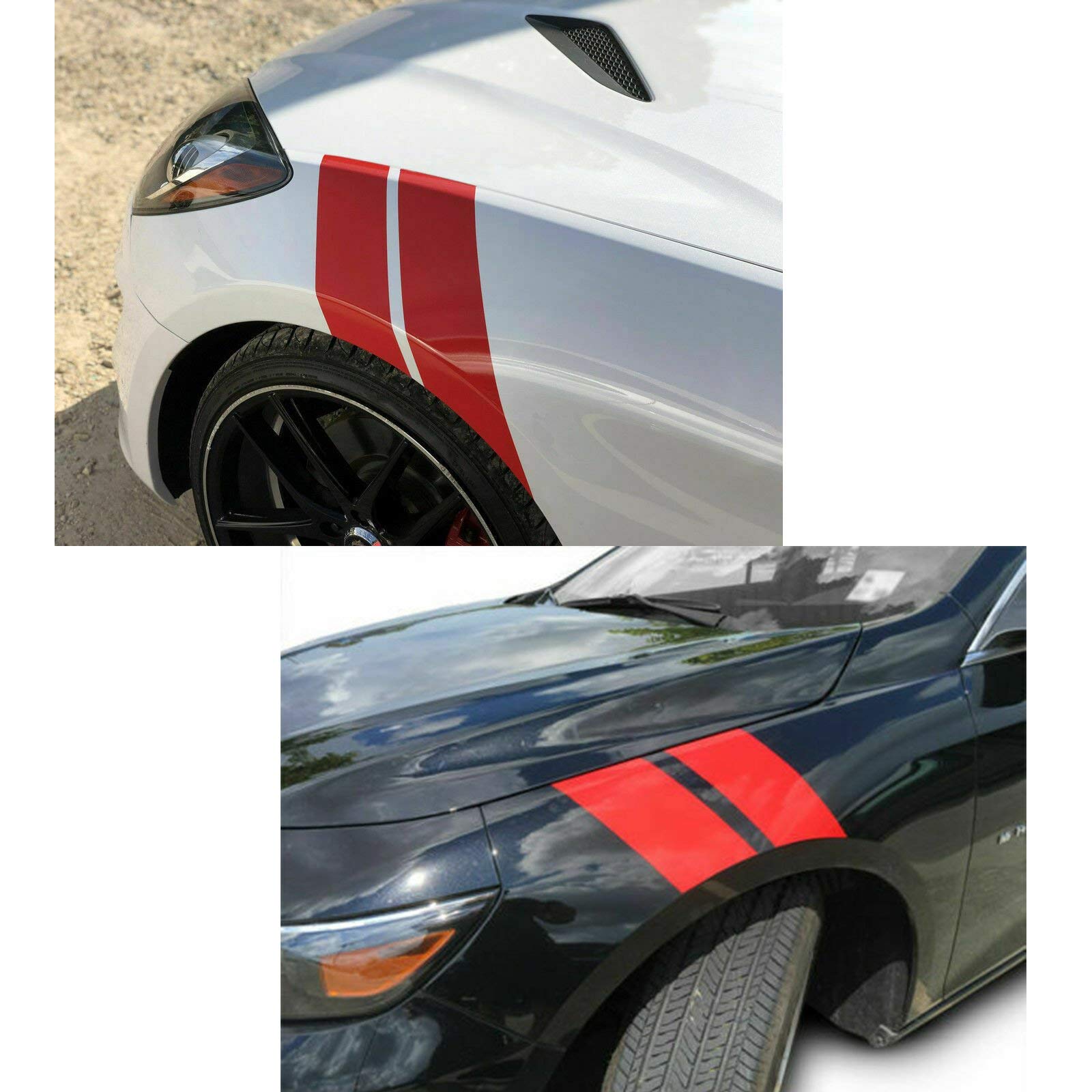 Xotic Tech Fender Stripes Hash Marks Vinyl Decal Universal Compatible With Car Truck Sticker Racing Stripe (Red)