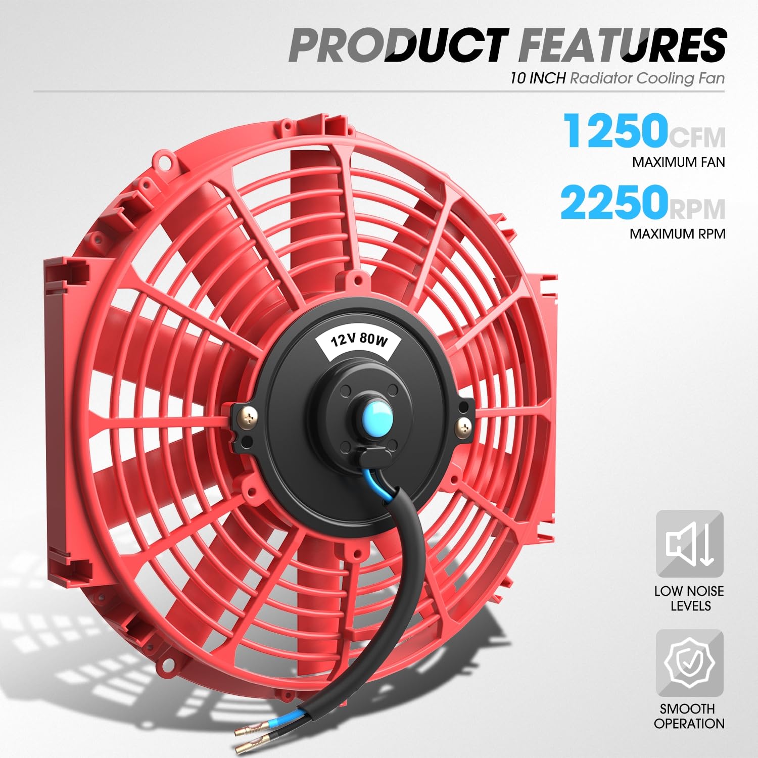 Dna Motoring 10 Inch High Performace Electric Cooling Slim Radiator Fan With Mount Kit, Red, Raf-10-Rd+Fmk