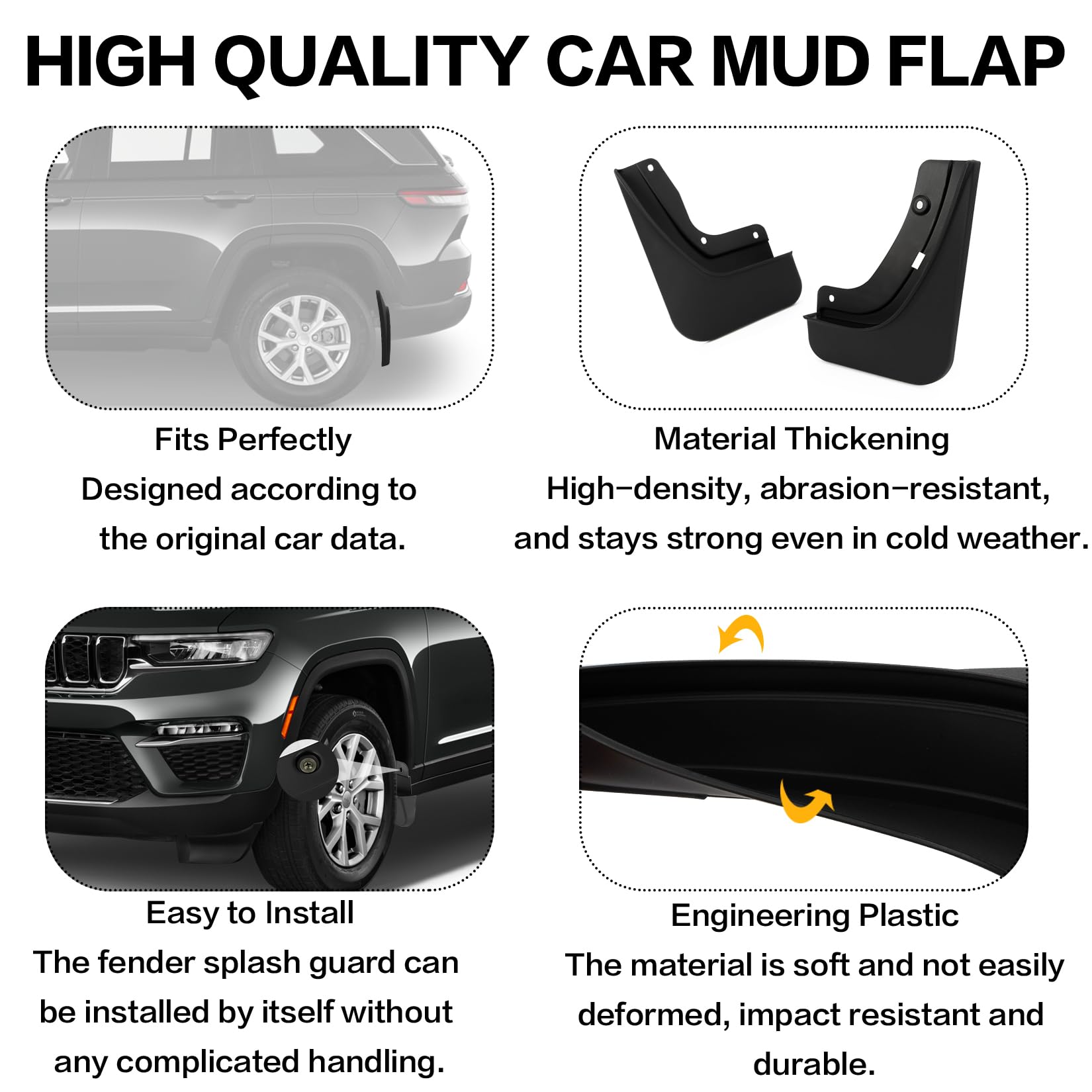 PSLER Fit for Grand Cherokee 2024 2025 2022 2023 (Non L) 5 Seats Mud Flaps Set of 4PCS Mud Guard Kit Splash Guards Mudguards Mud
