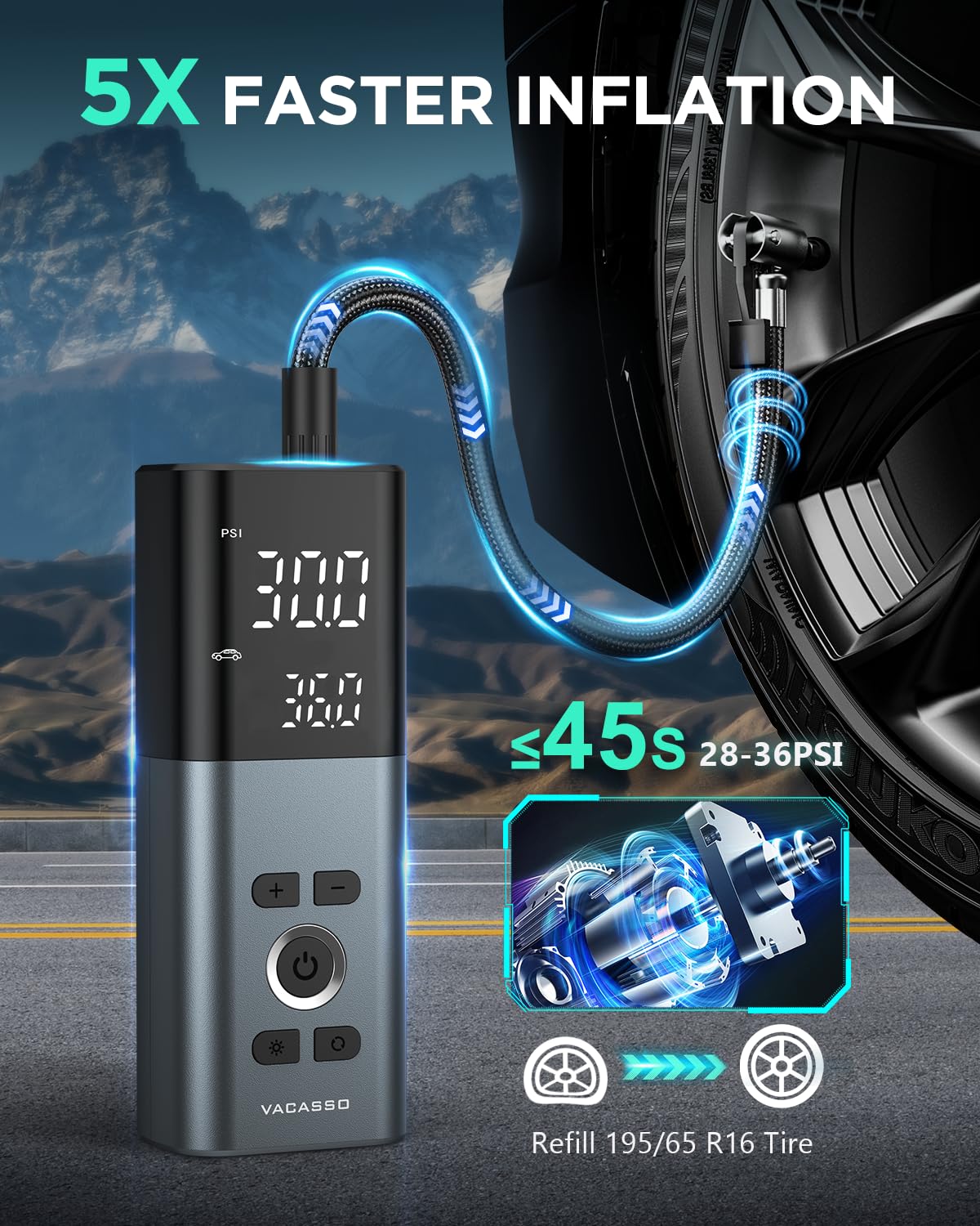 Tire Inflator Portable Air Compressor, 150PSI Air Pump For Car Tires with Accurate Tire Pressure Gauge, 20,000mAh Cordless Air C