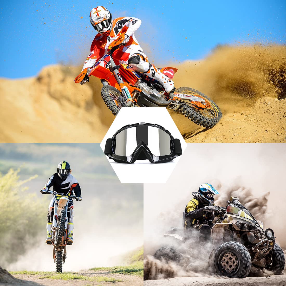 Jamiewin Dirt Bike & Motocross Goggles - Anti Uv, Dustproof & Fog Resistant Offroad Riding Goggles