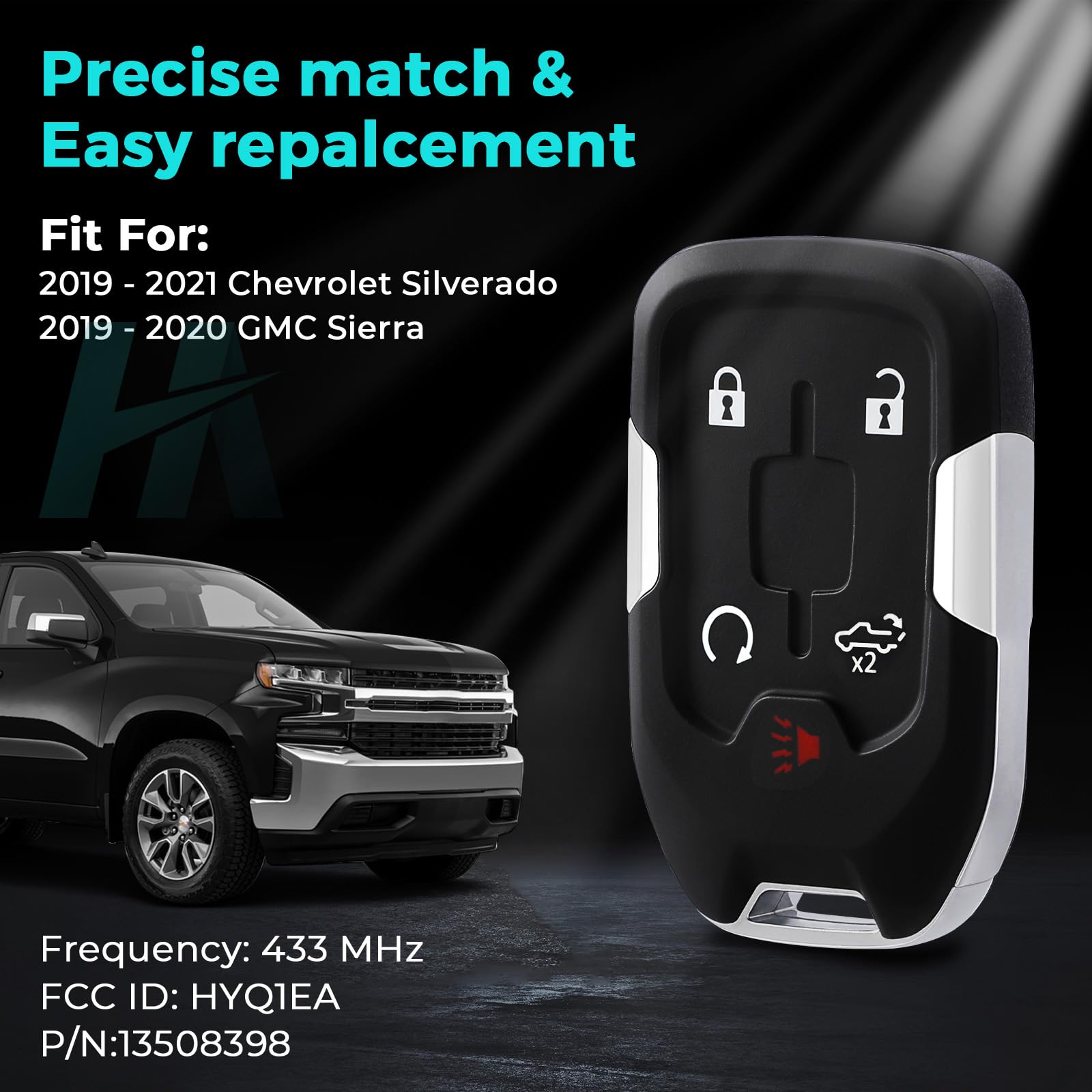 Helloauto Key Fob Cover Fit For Gmc Sierra 1500 2019 2020 2500Hd 3500Hd, For Chevy Silverado 2019-2021 Key Fob Case Replacement,