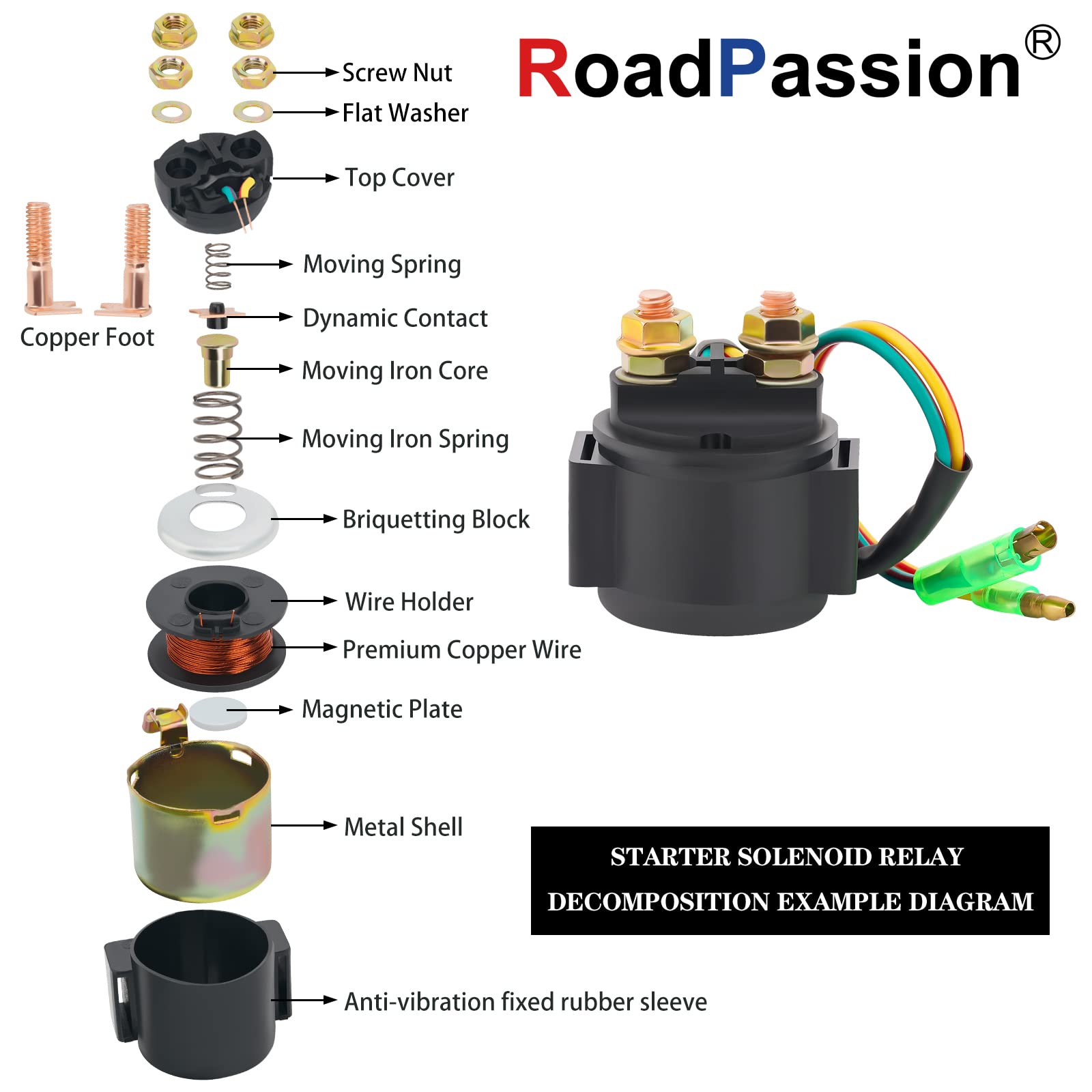 Road Passion Starter Solenoid Relay For Trx250 Fourtrax Recon 1997-2001 Trx250Ex Sportrax 2003-2008 Trx250X 2009/ Trx250 Fourtra