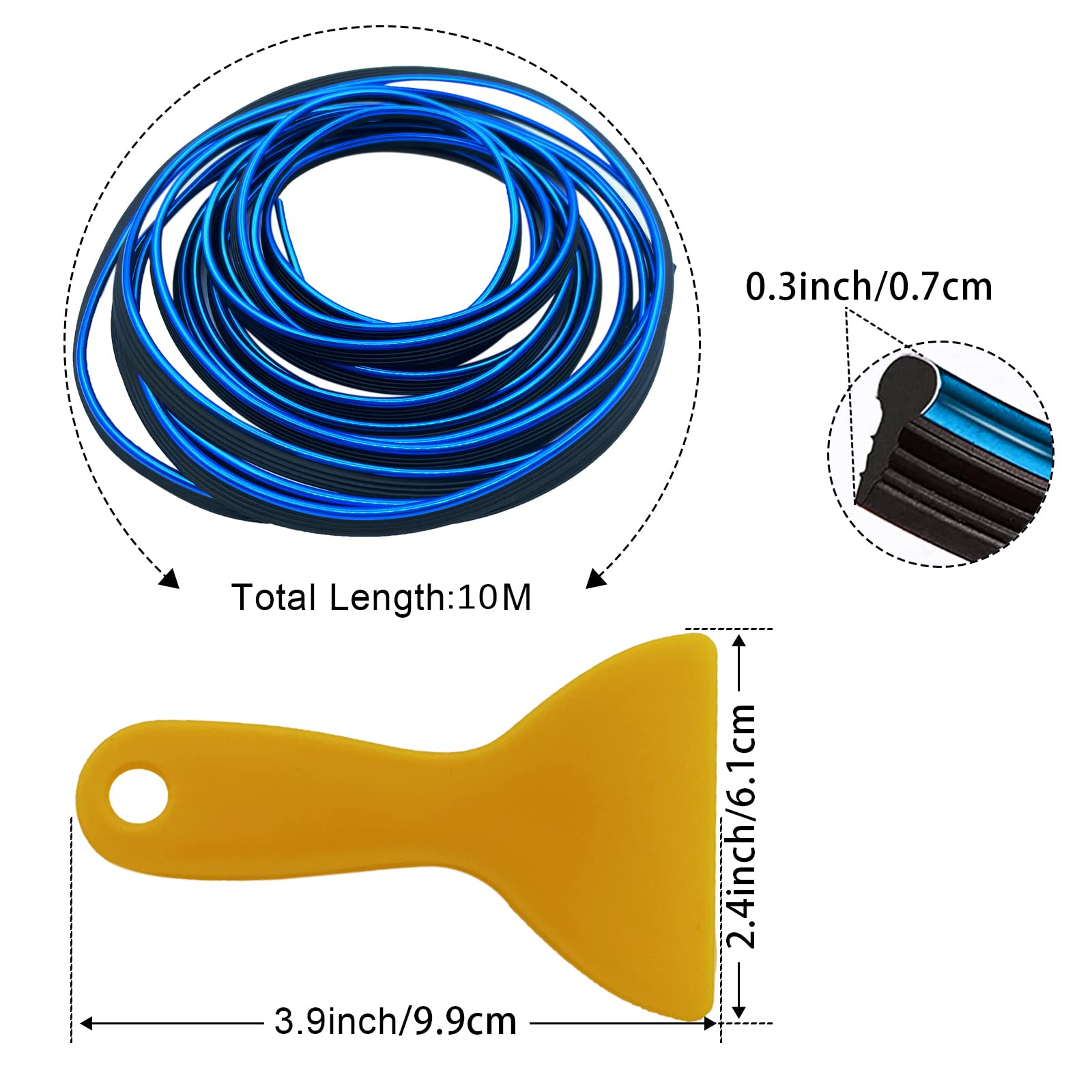 Car Interior Trim Strips,Universal 33Ft Car Electroplating Decoration Styling Door Dashboard, Flexible Interior Trim Accessories With Installing Tool(Blue)