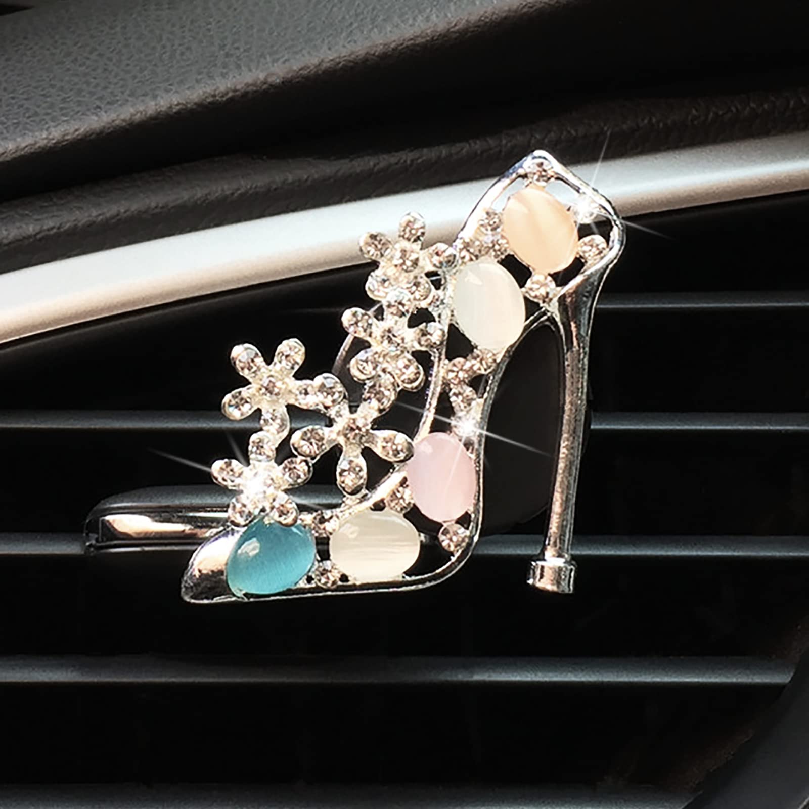 2 Pieces Crystal High Heel Shoe And Umbrella Air Vent Clips Rhinestone Car Air Freshener Clip Bling Pearl Car Clip Gift Decorati