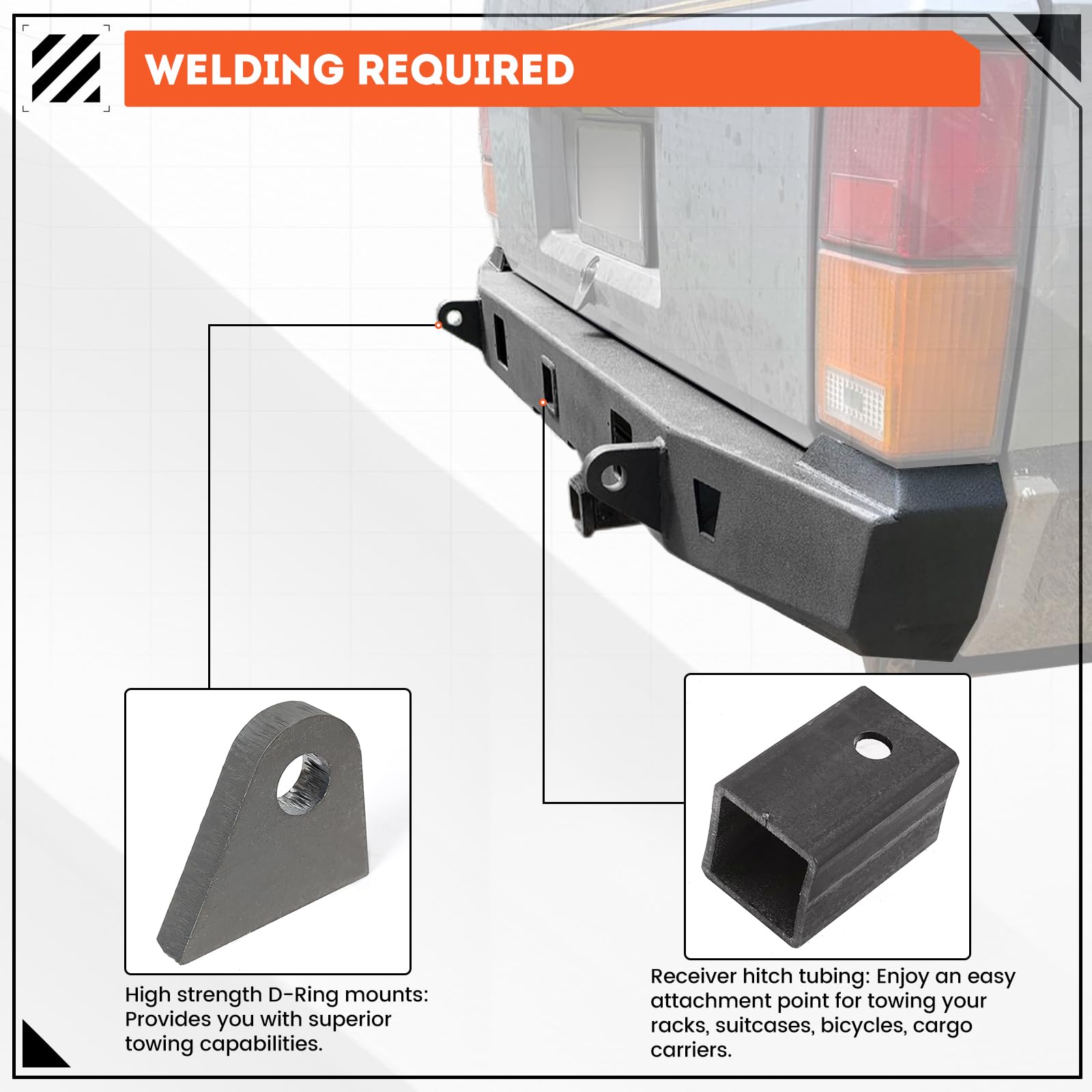 Ecotric Diy Rear Bumper Kit Bare Metal Compatible With 1984-2001 Jeep Cherokee Xj Rear Winch Bumper Kit