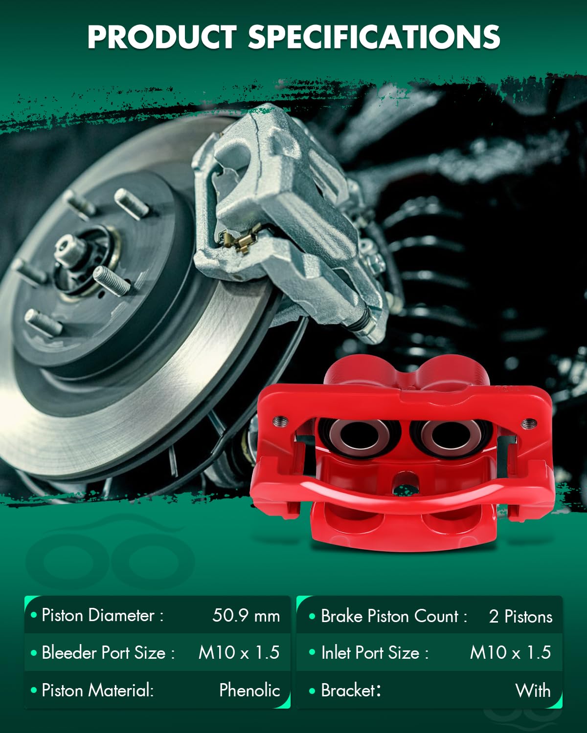 Scitoo Front Left+Right Brake Calipers With Bracket 18-B4728 18-B4729 Red Compatible For Cadillac 2002-2006 For Chevrolet 1999-2