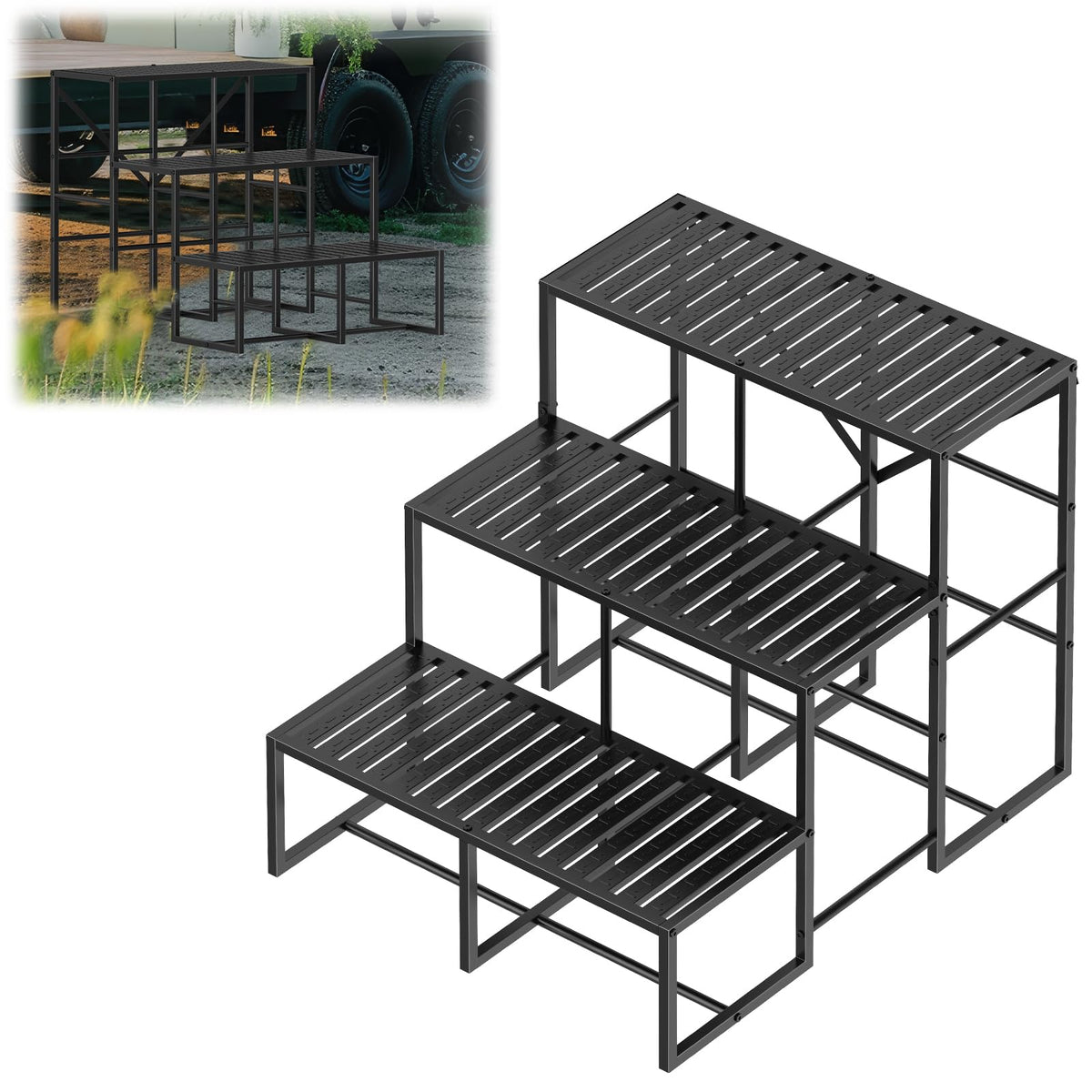 NANANARDOSO RV Step, 3 Step Stairs, Rustproof Hot Tub Stairs with Anti-Slip Panel, Step Ladder for Pool, Campers and Mobile Home