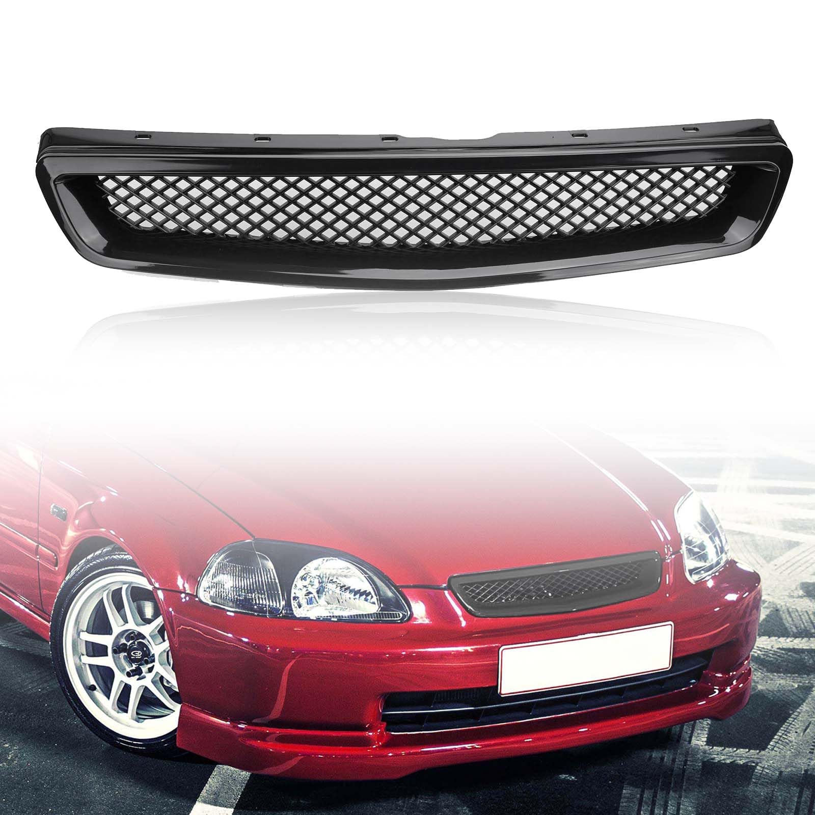 Kspeed Front Bumper Grille Fit 1999-2000 for Civic Coupe/Sedan JDM Type R ABS Black Mesh Front Upper Grill Guard Replacement Par