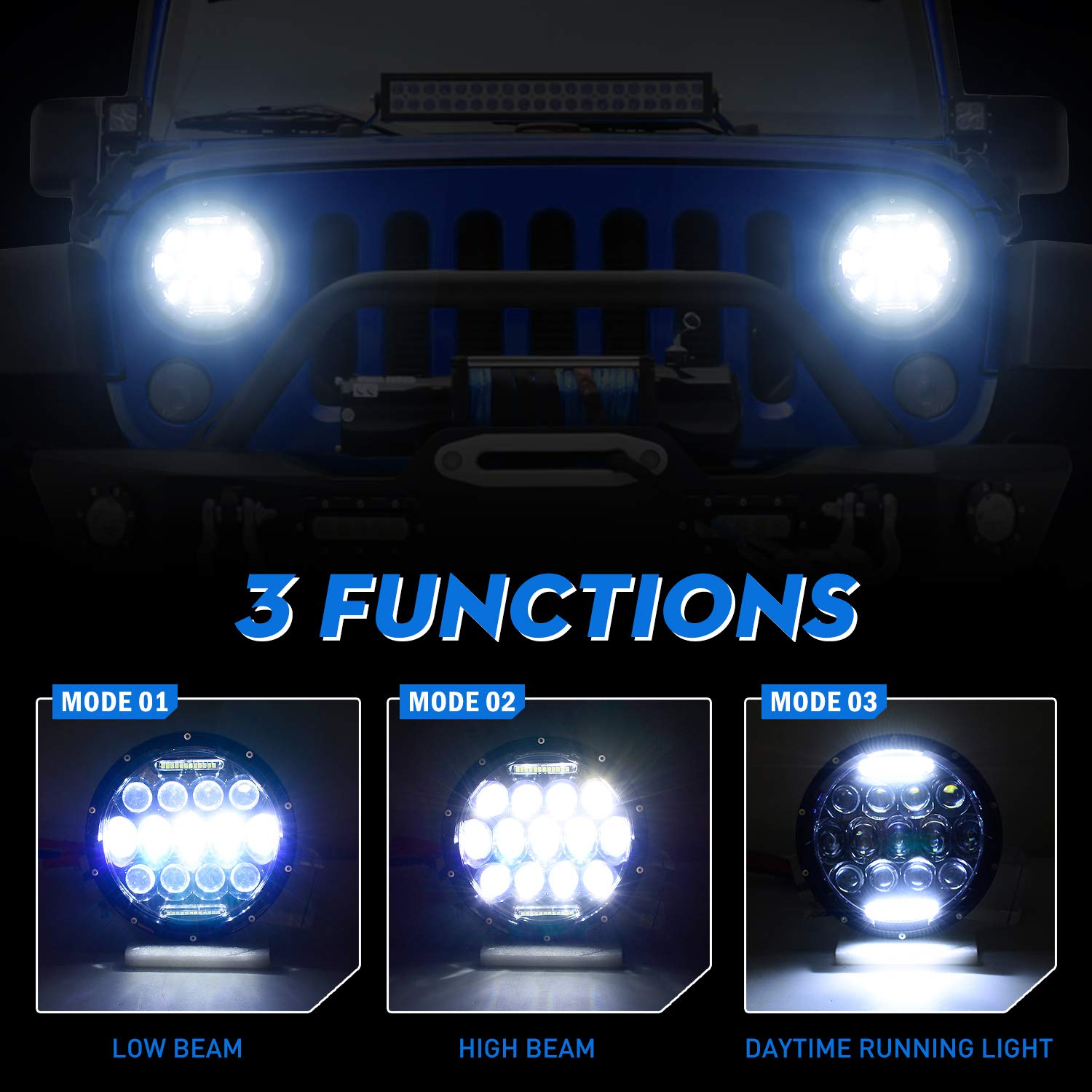 Aaiwa Led Headlight For Wrangler, 7'' Round Led Headlights 105W Headlight With Daytime Running Light High/Low Beam Compatible Wi