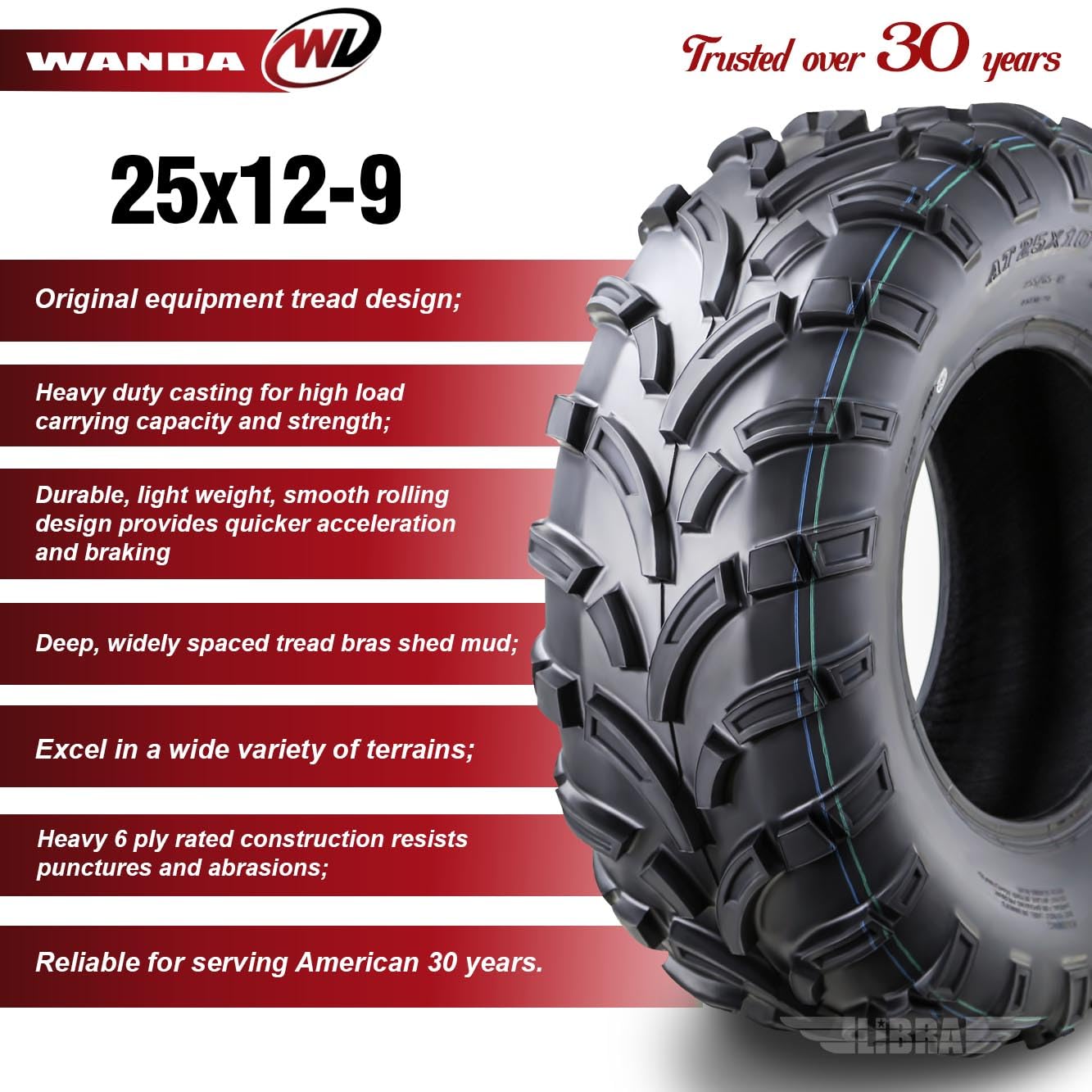 Wanda Utv Atv Tires 25X12-9 25X12X9 305/65-9 /6Pr Lit Mud P373 Set 2-10429