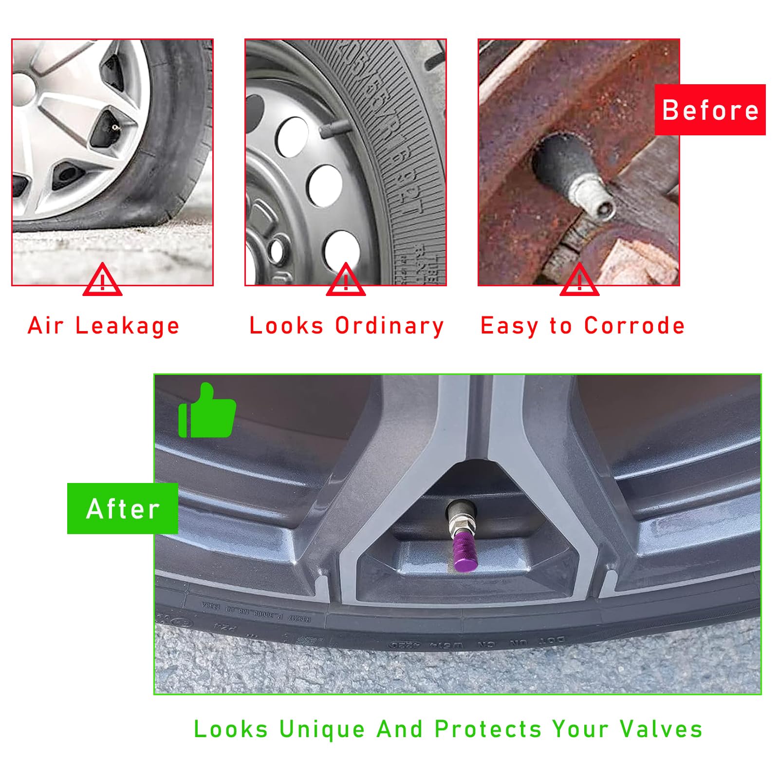 Ziciner 5 PCS Car Tire Valve Stem Caps, Aluminum Tire Air Cap Set, Dust Proof & Corrosion Resistant Stem Covers, Universal for C