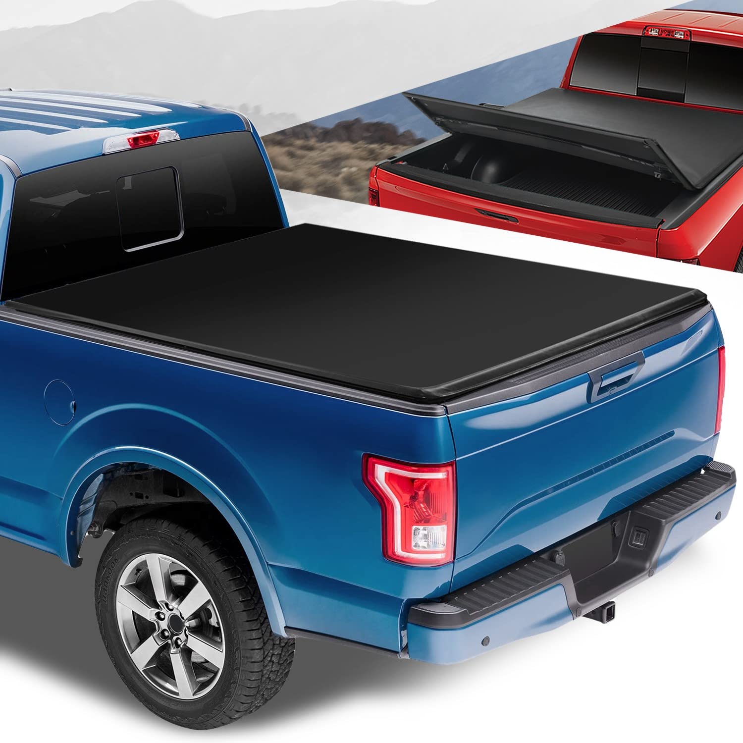 Auto Dynasty Soft Tri-Fold Truck Bed Tonneau Cover Compatible With 2015-2023 Ford F-150 8Ft/96Inch Fleetside/Styleside Bed, Matt